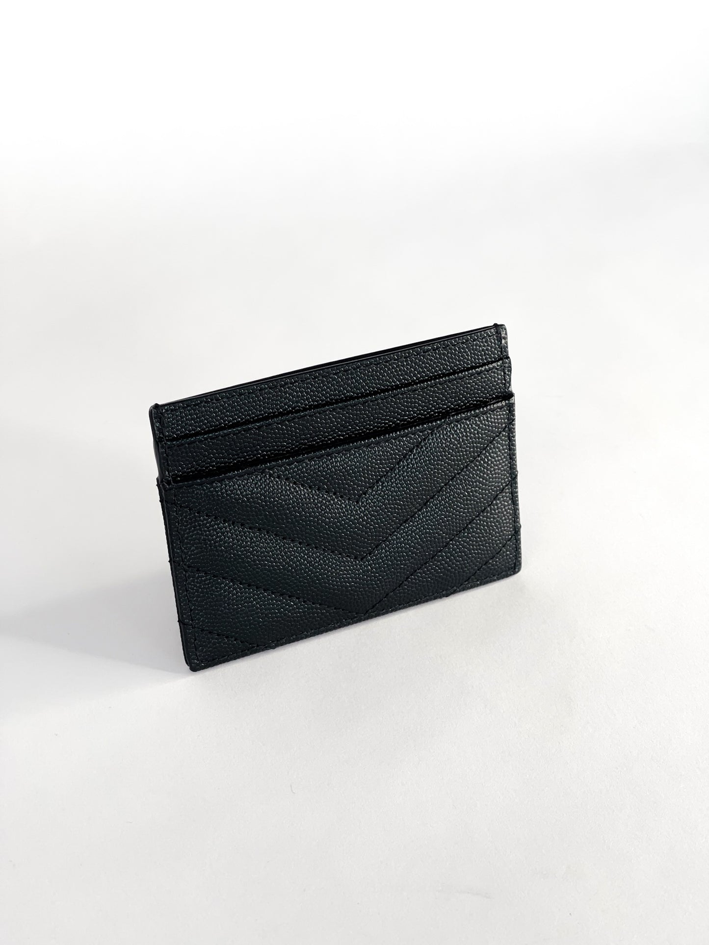 Saint Laurent Grain De Poudre Matelasse Chevron Monogram Card Holder