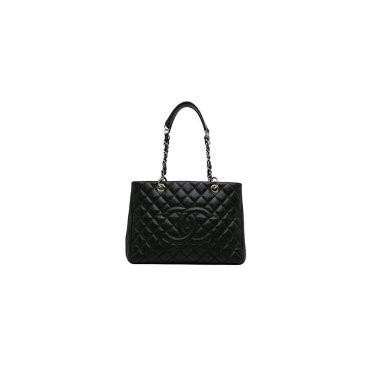 Chanel Grand Shopping Tote (GST) Black Quilted Caviar Leather Silver Hardware
