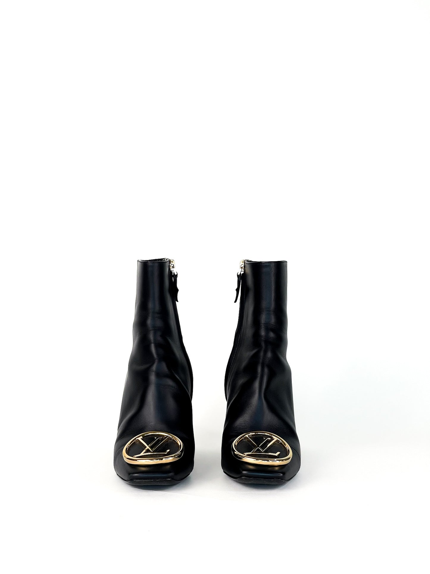 Louis Vuitton Black Leather Madeleine Block Heel Ankle Boots Size 36