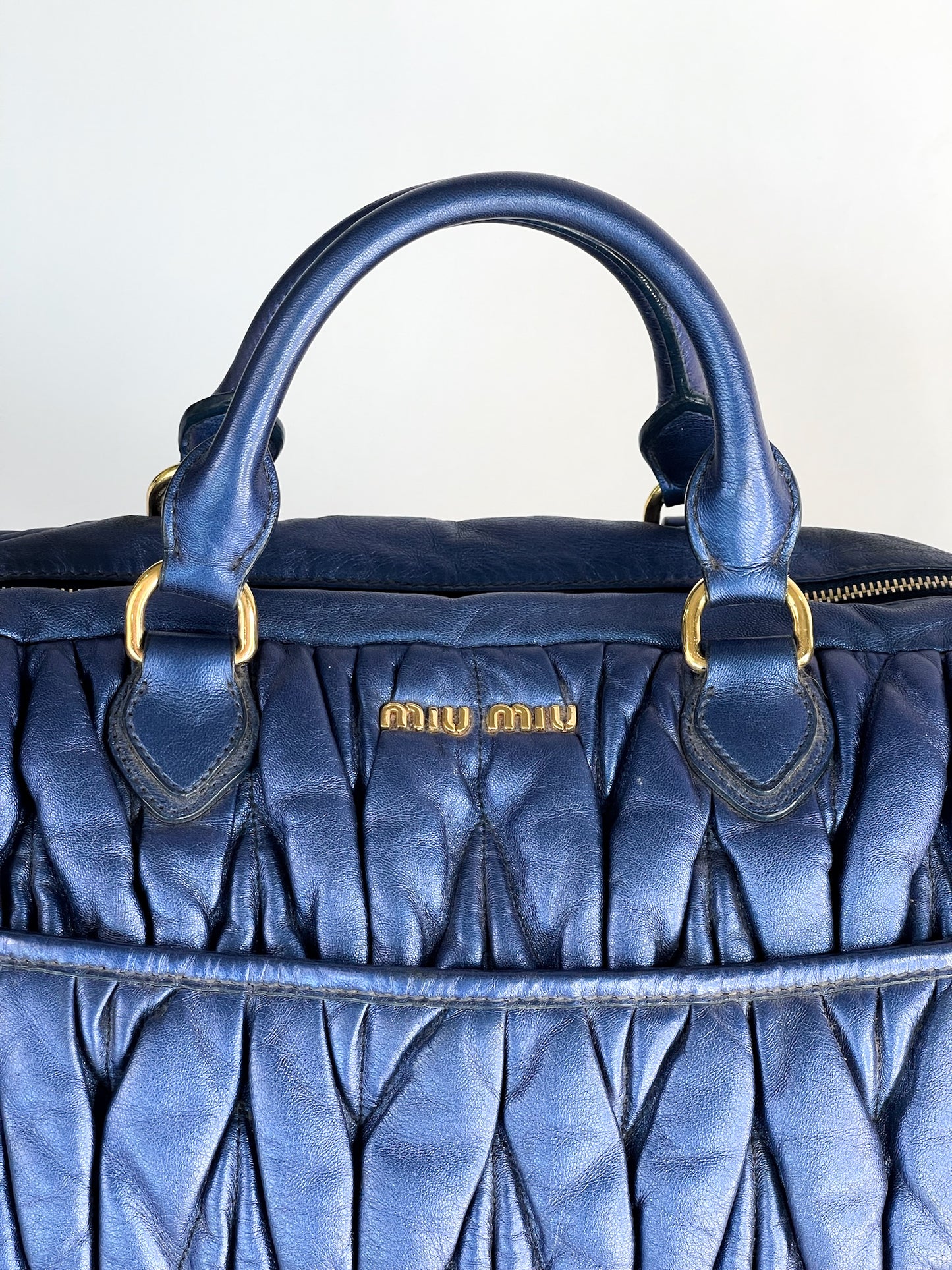 Miu Miu Blue Matelasse Quilted Leather Satchel