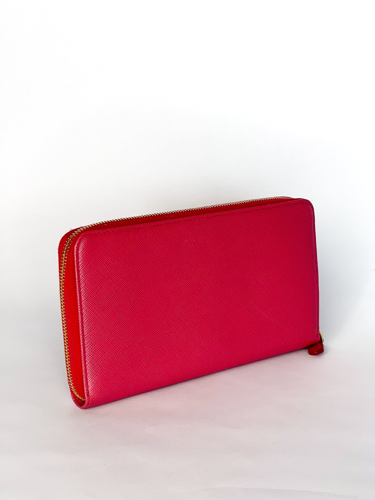 Prada Saffiano Long Zip Around Wallet Pink