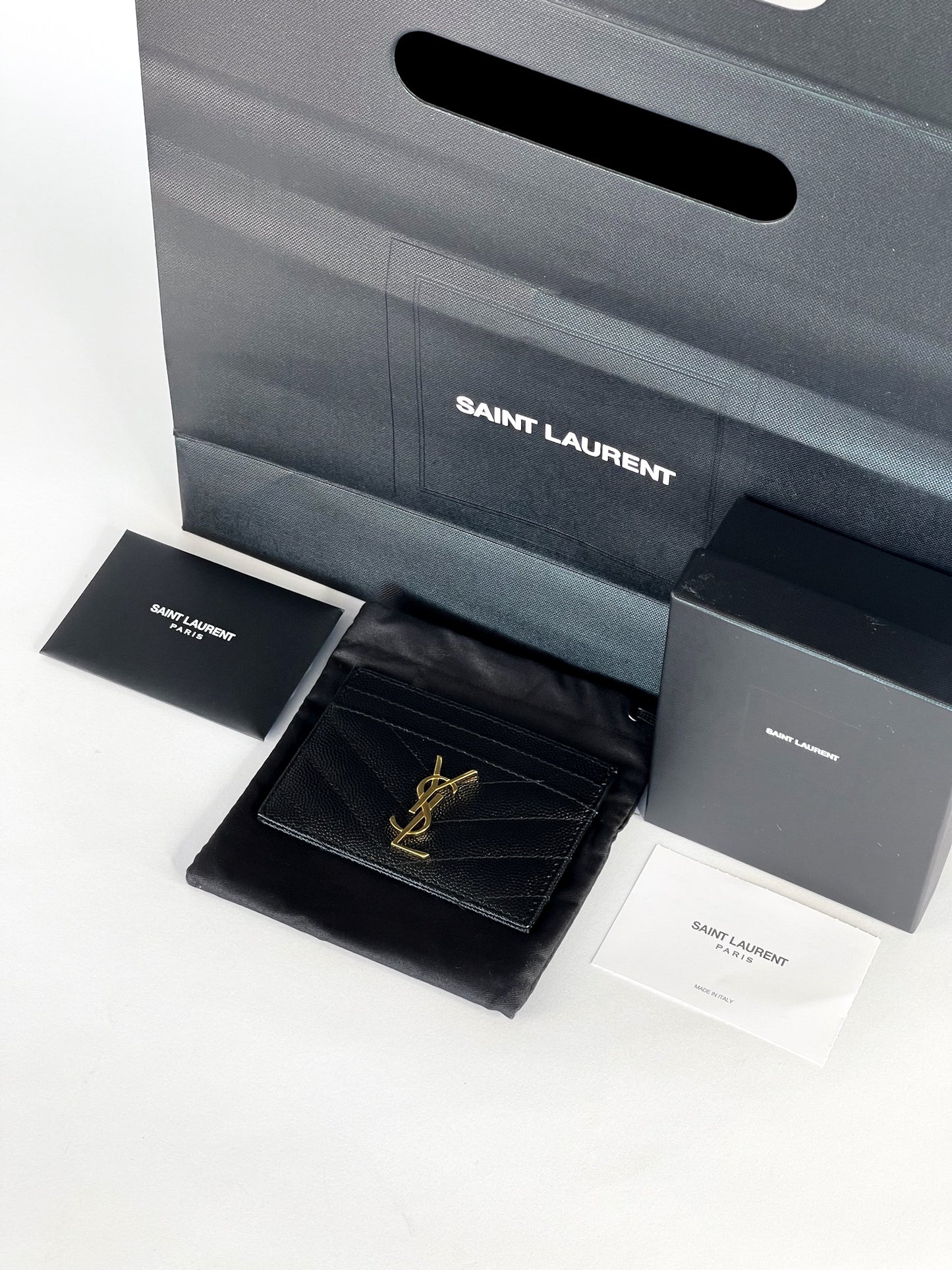 Saint Laurent Grain De Poudre Matelasse Chevron Monogram Card Holder