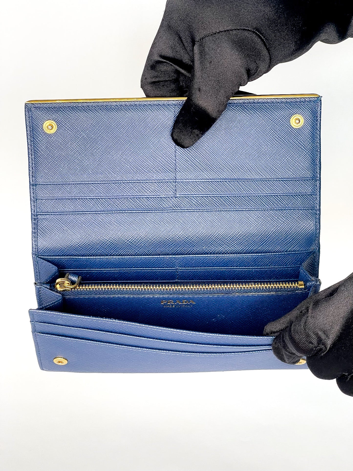 Prada Saffiano Long Wallet Blue