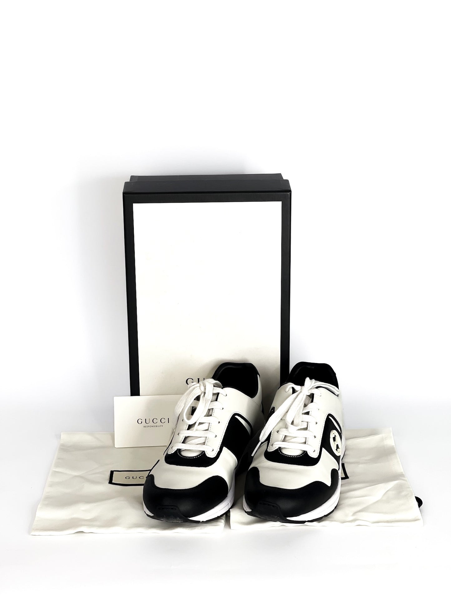 Gucci Calfskin Interlocking G Sneakers Black White Size 39