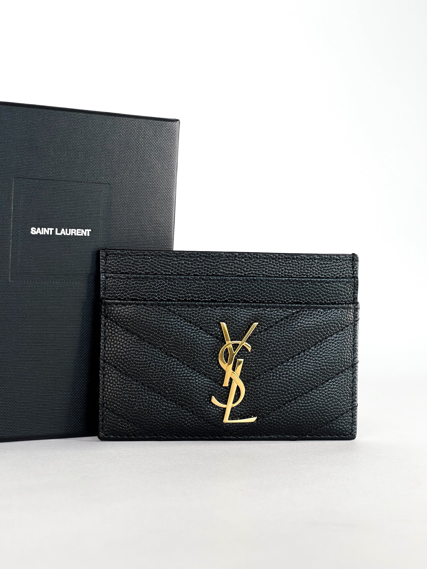 Saint Laurent Grain De Poudre Matelasse Chevron Monogram Card Holder