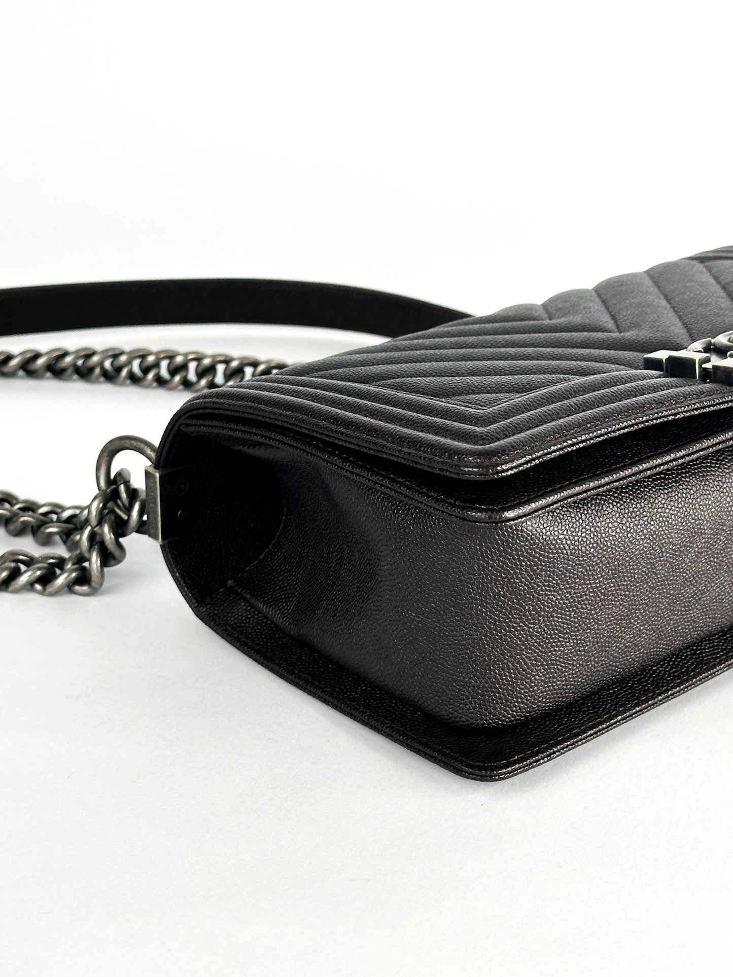 Chanel Caviar Chevron Quilted Medium Boy Flap