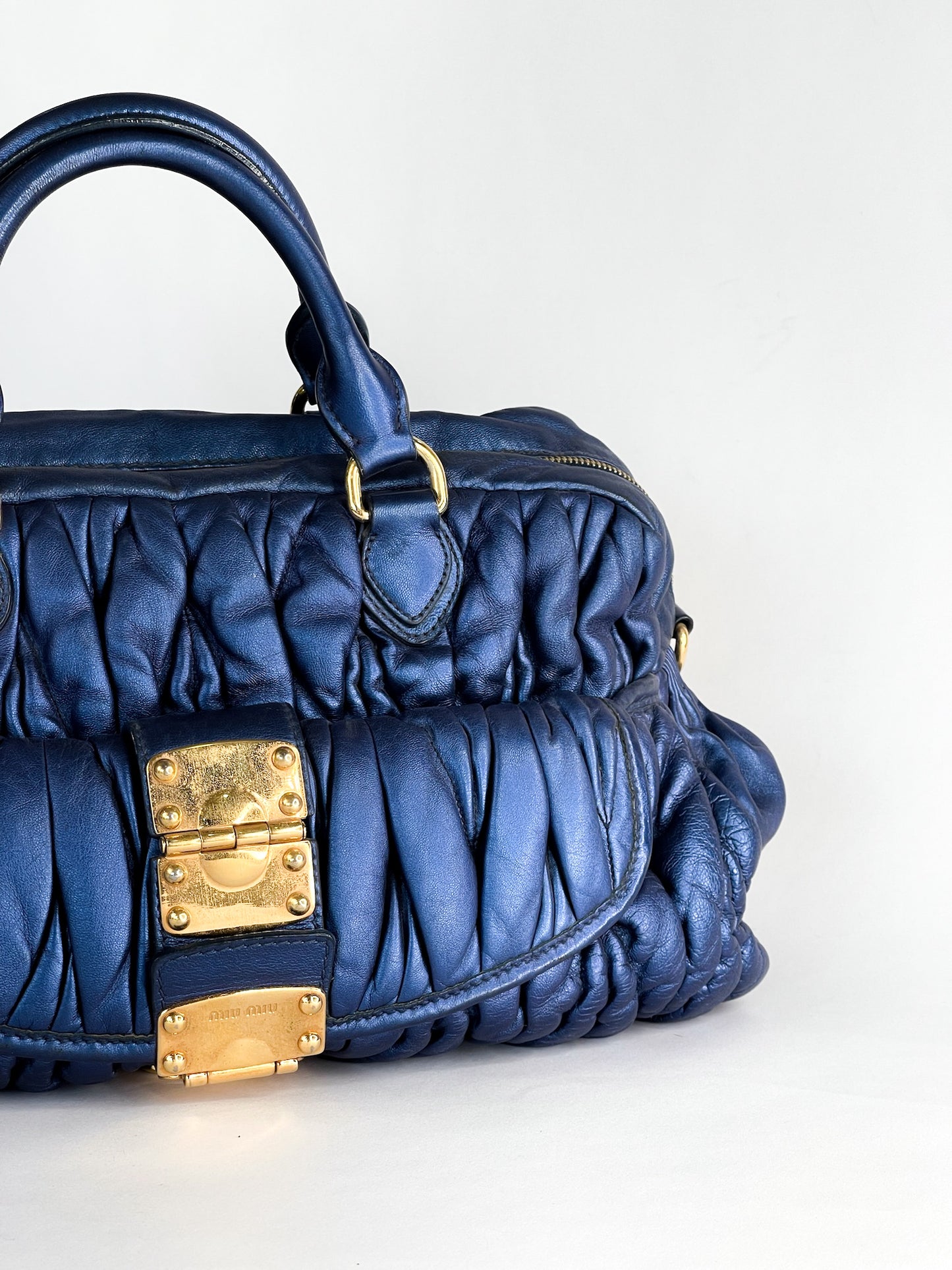 Miu Miu Blue Matelasse Quilted Leather Satchel