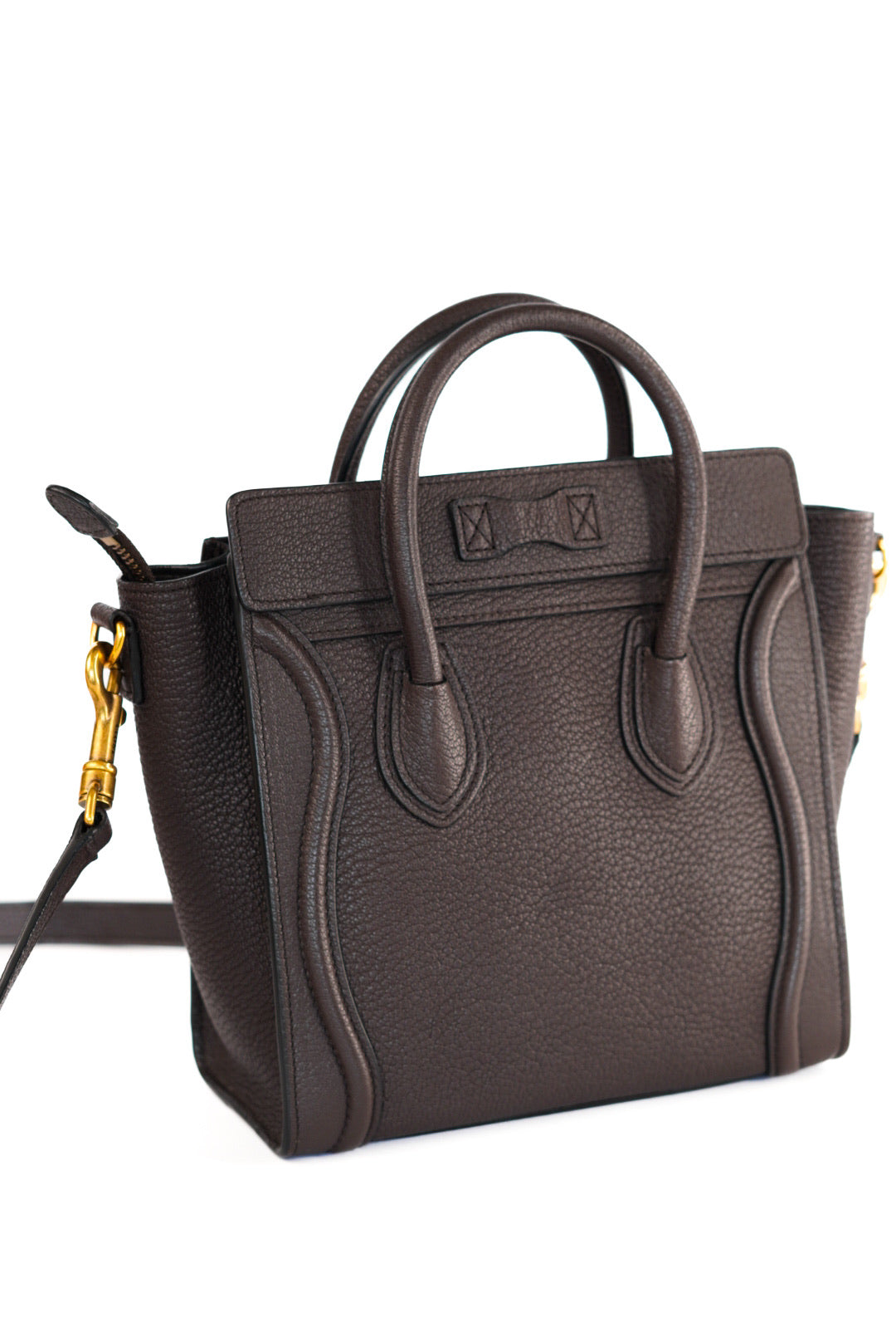 Celine Drummed Calfskin Nano Luggage Brown