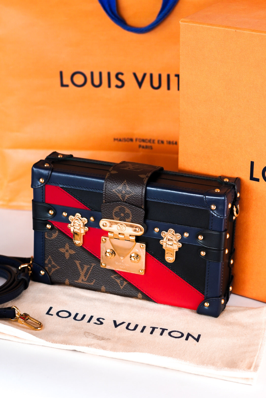 Louis Vuitton Monogram Malletage Print Petite Malle Marine Rouge