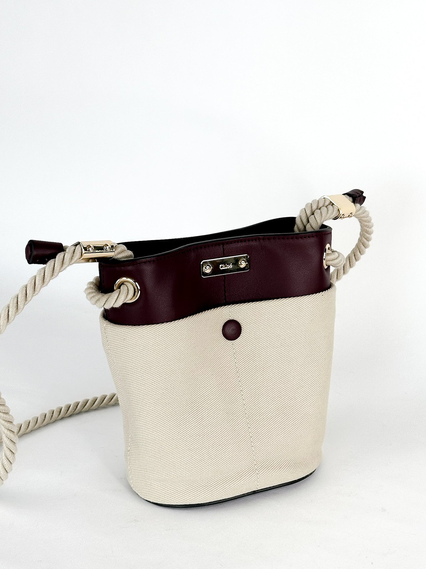 Chloe Linen and Calf Key Small Leather Bucket Bag
