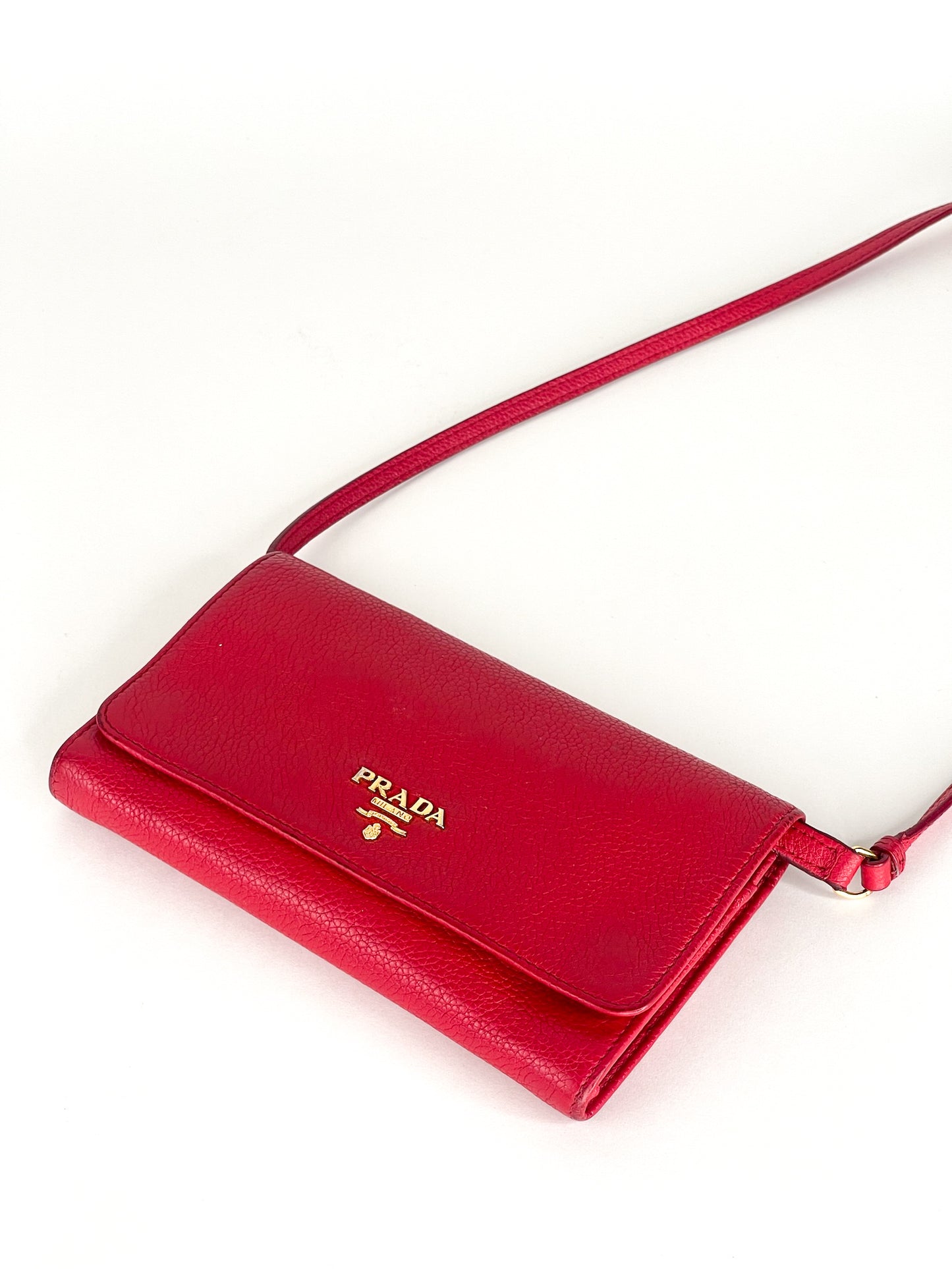 Prada Red Leather Wallet On Leather Strap