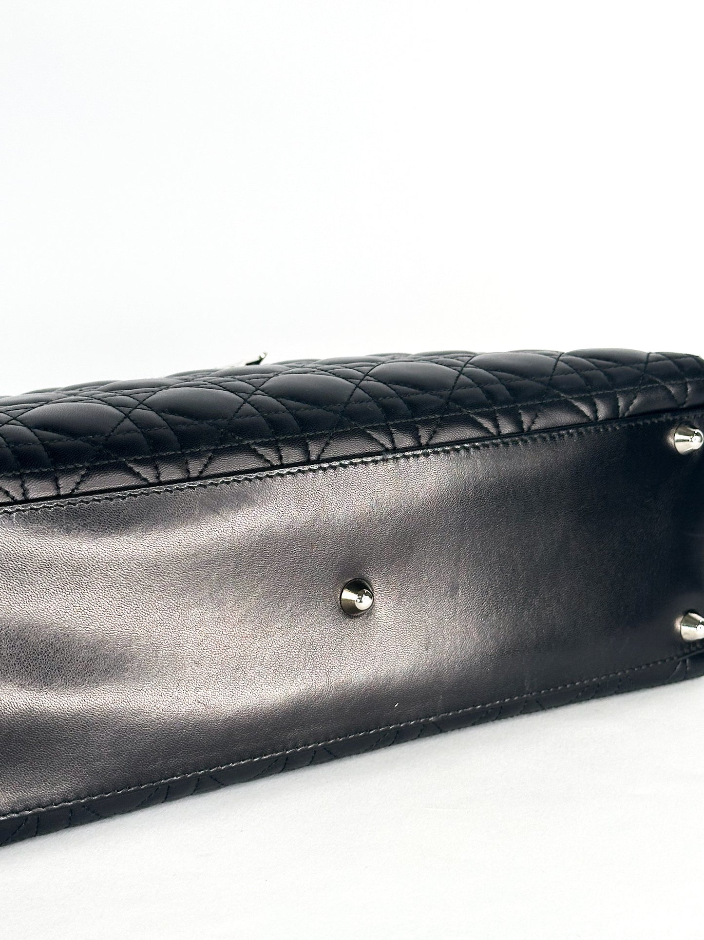 Christian Dior Large Lady Dior Black Cannage Lambskin Silver Hardware