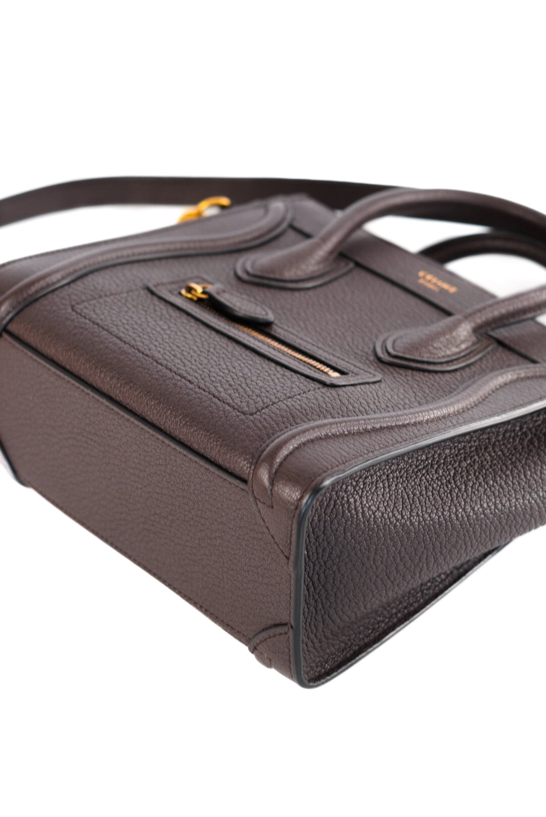 Celine Drummed Calfskin Nano Luggage Brown