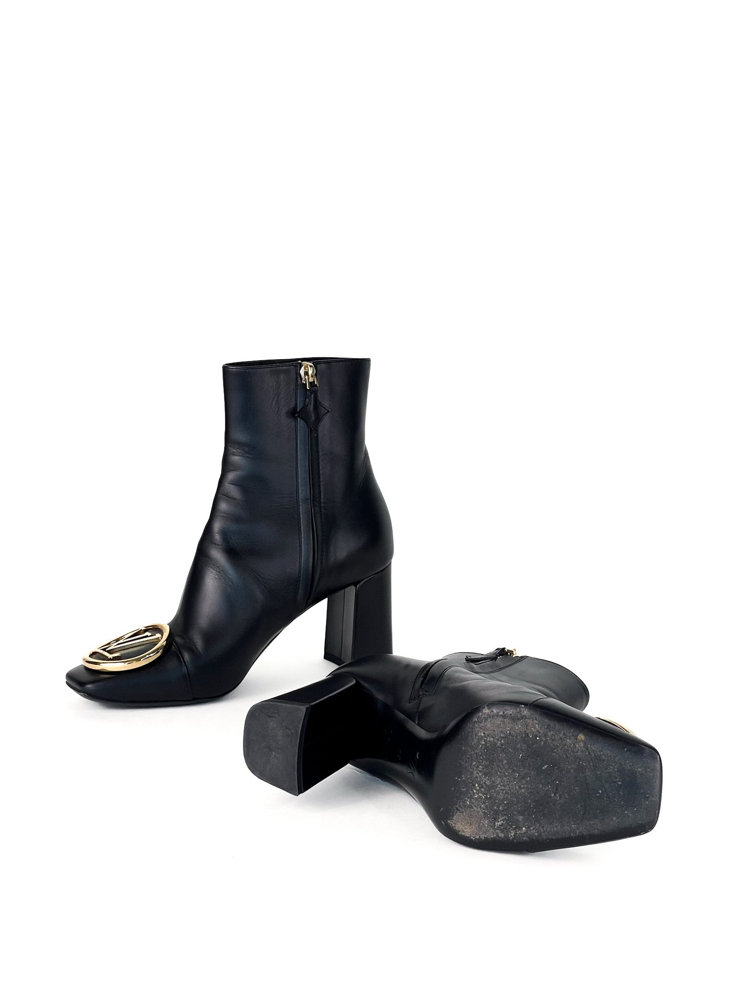 Louis Vuitton Black Leather Madeleine Block Heel Ankle Boots Size 36