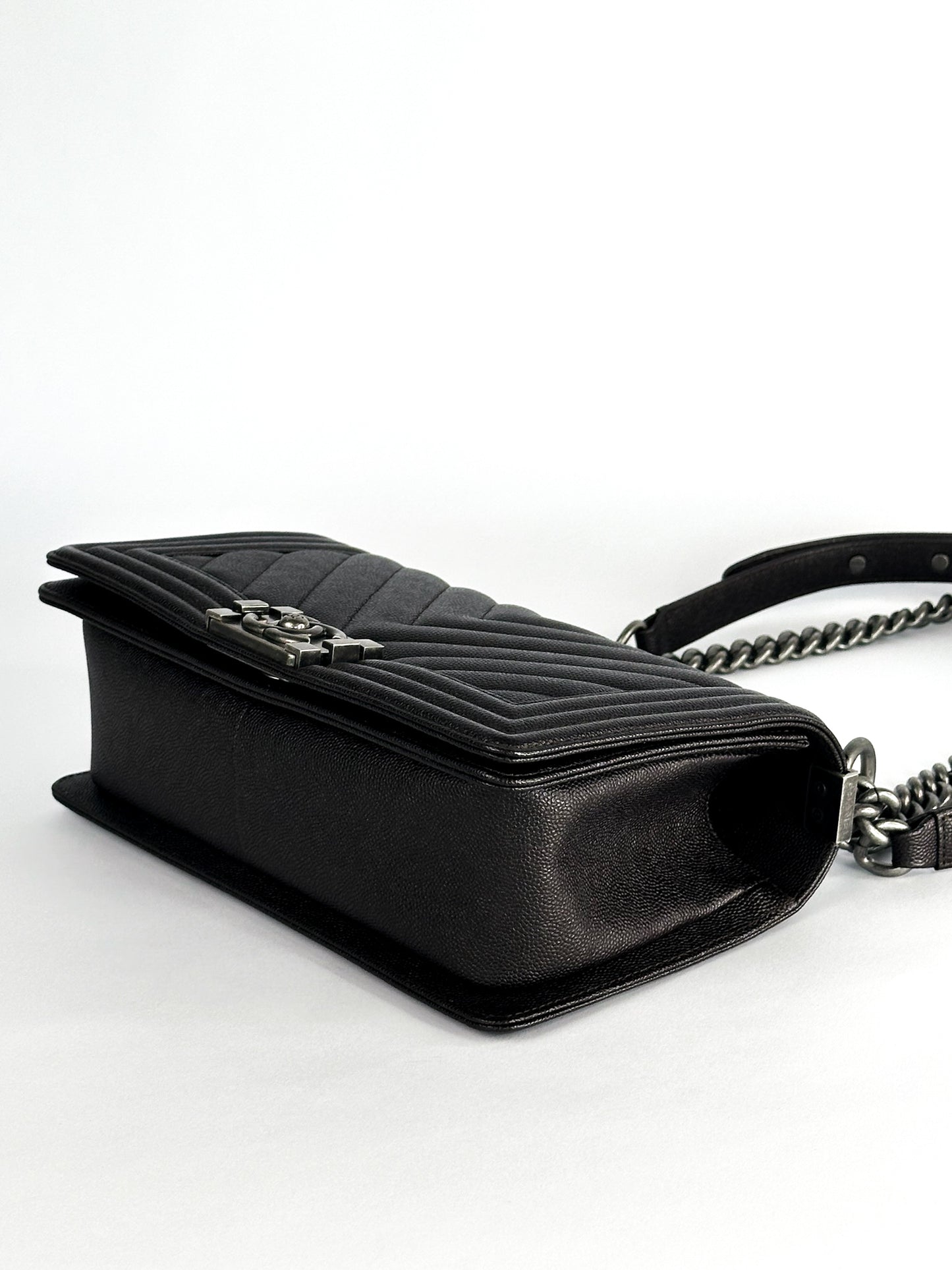 Chanel Caviar Chevron Quilted Medium Boy Flap