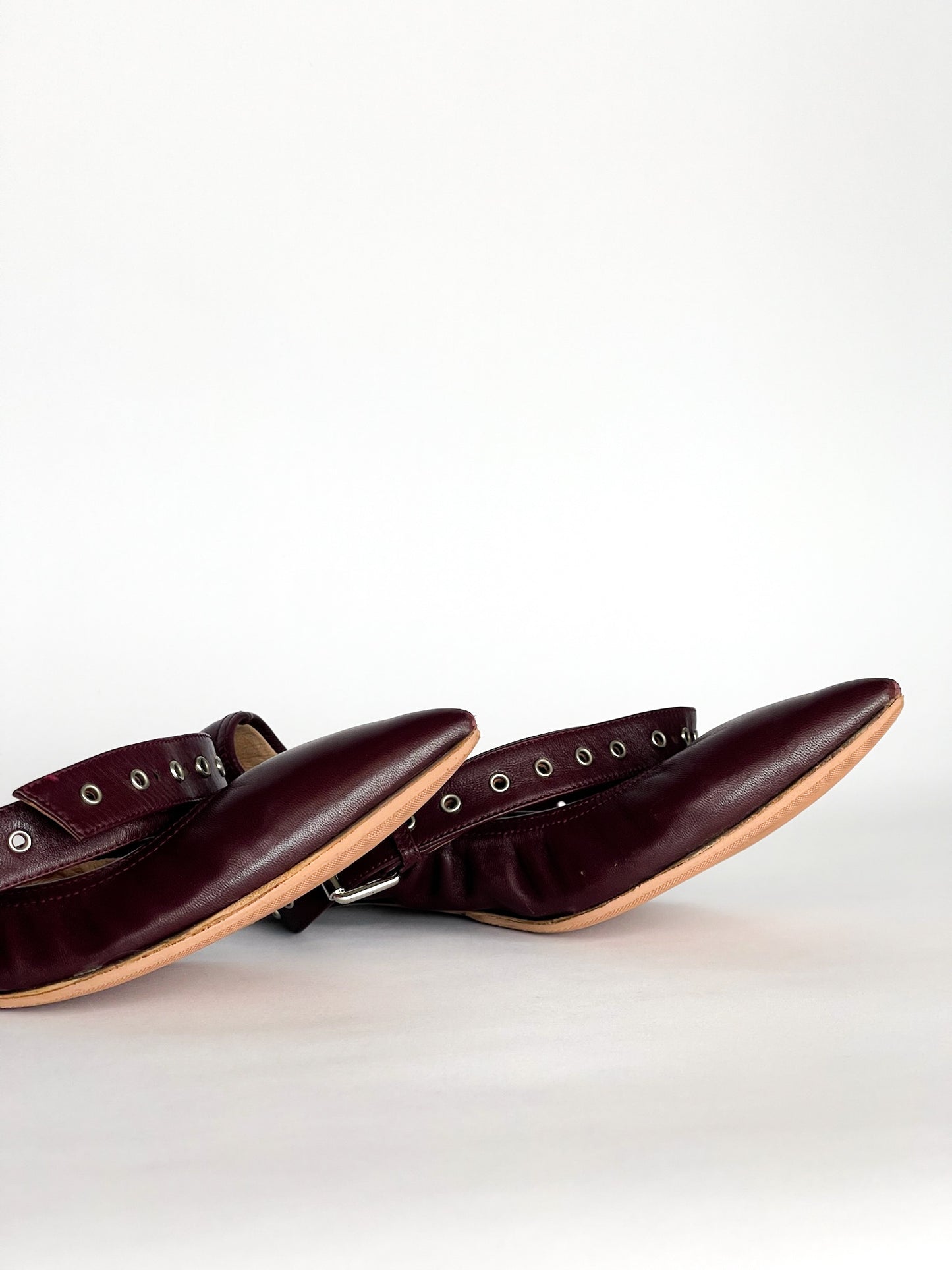 Valentino Garavani Love Latch Grommeted Leather Ankle-wrap Ballet Flats Size 37