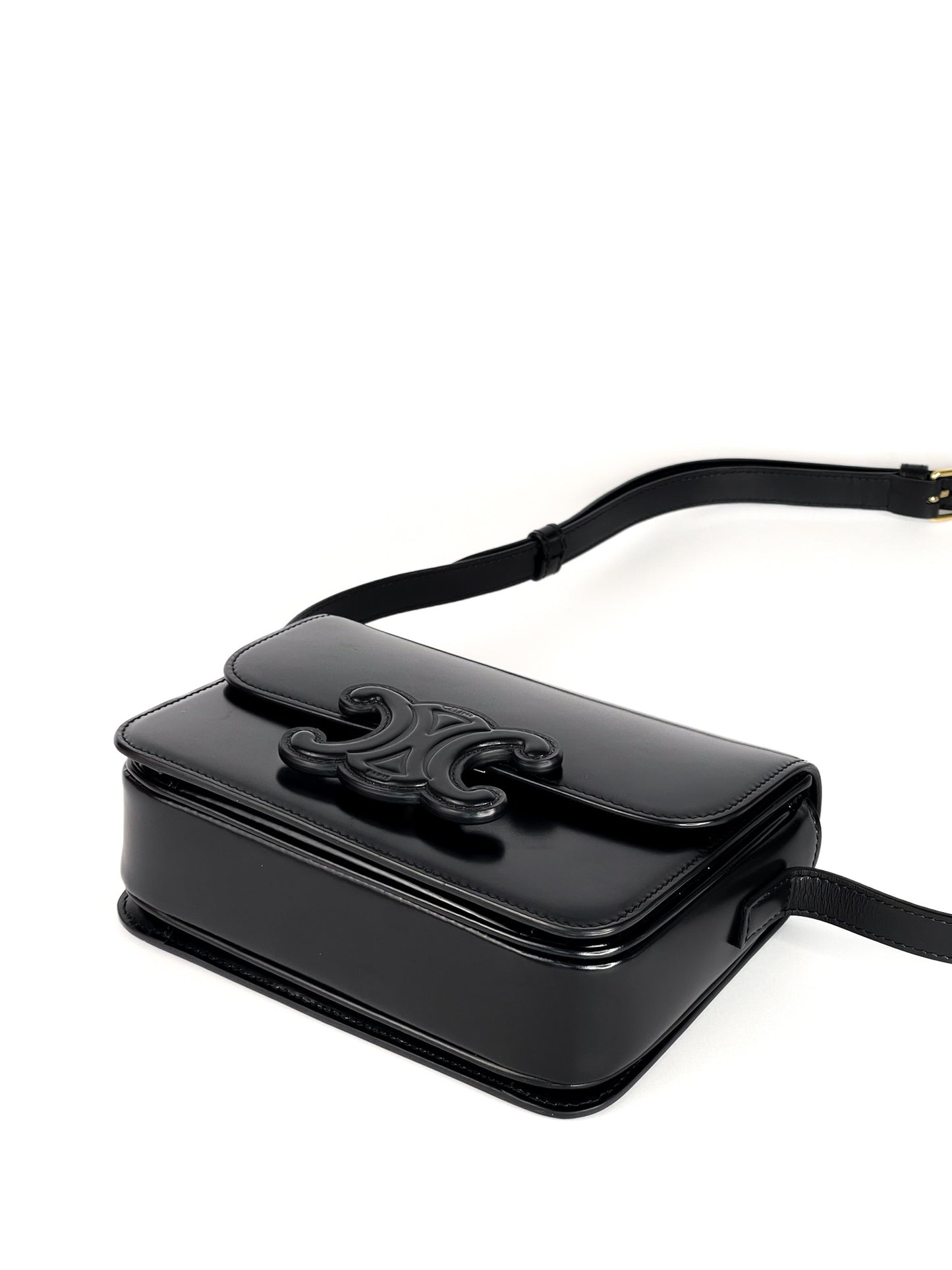 Celine Triomphe Leather Handbag In Black