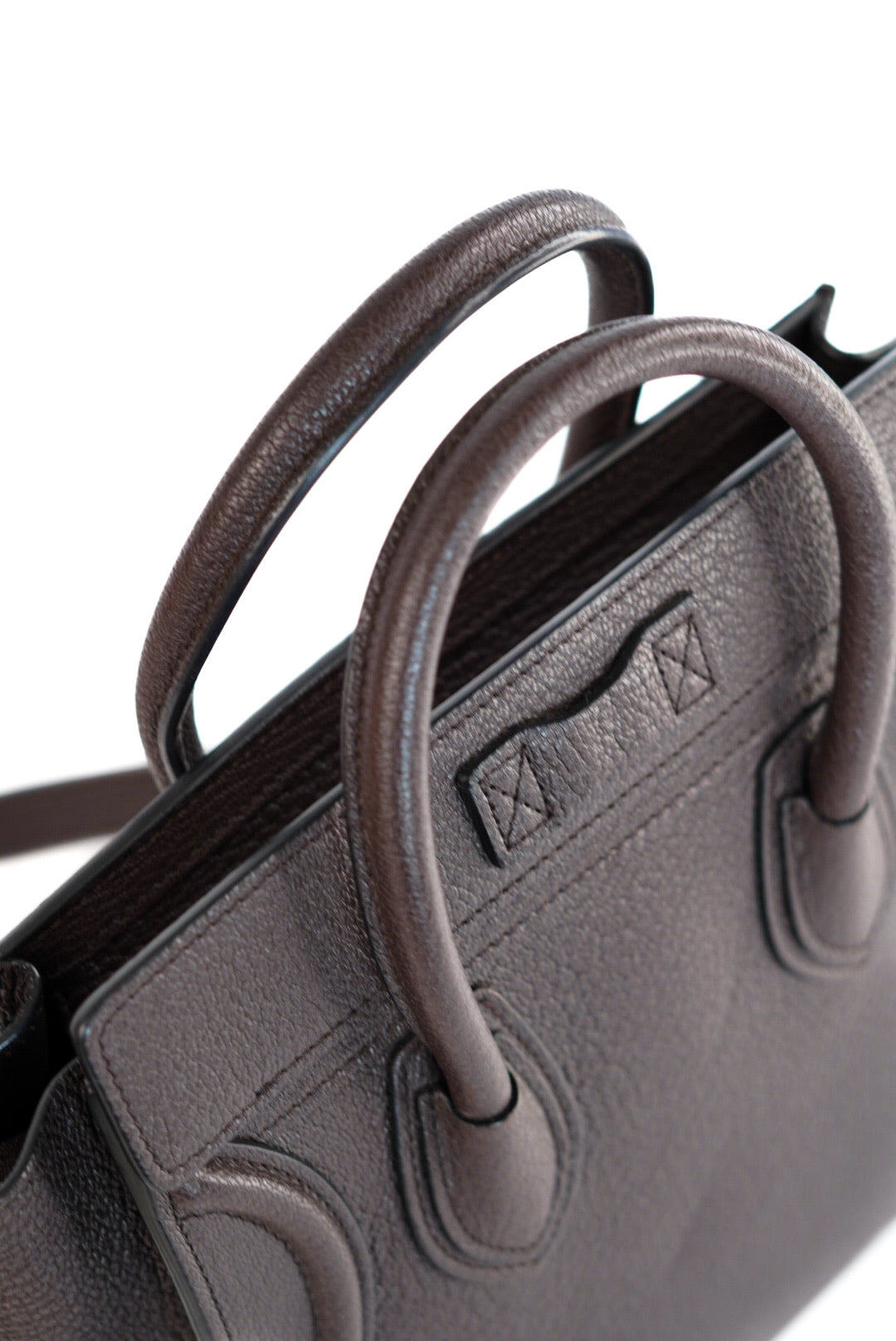 Celine Drummed Calfskin Nano Luggage Brown