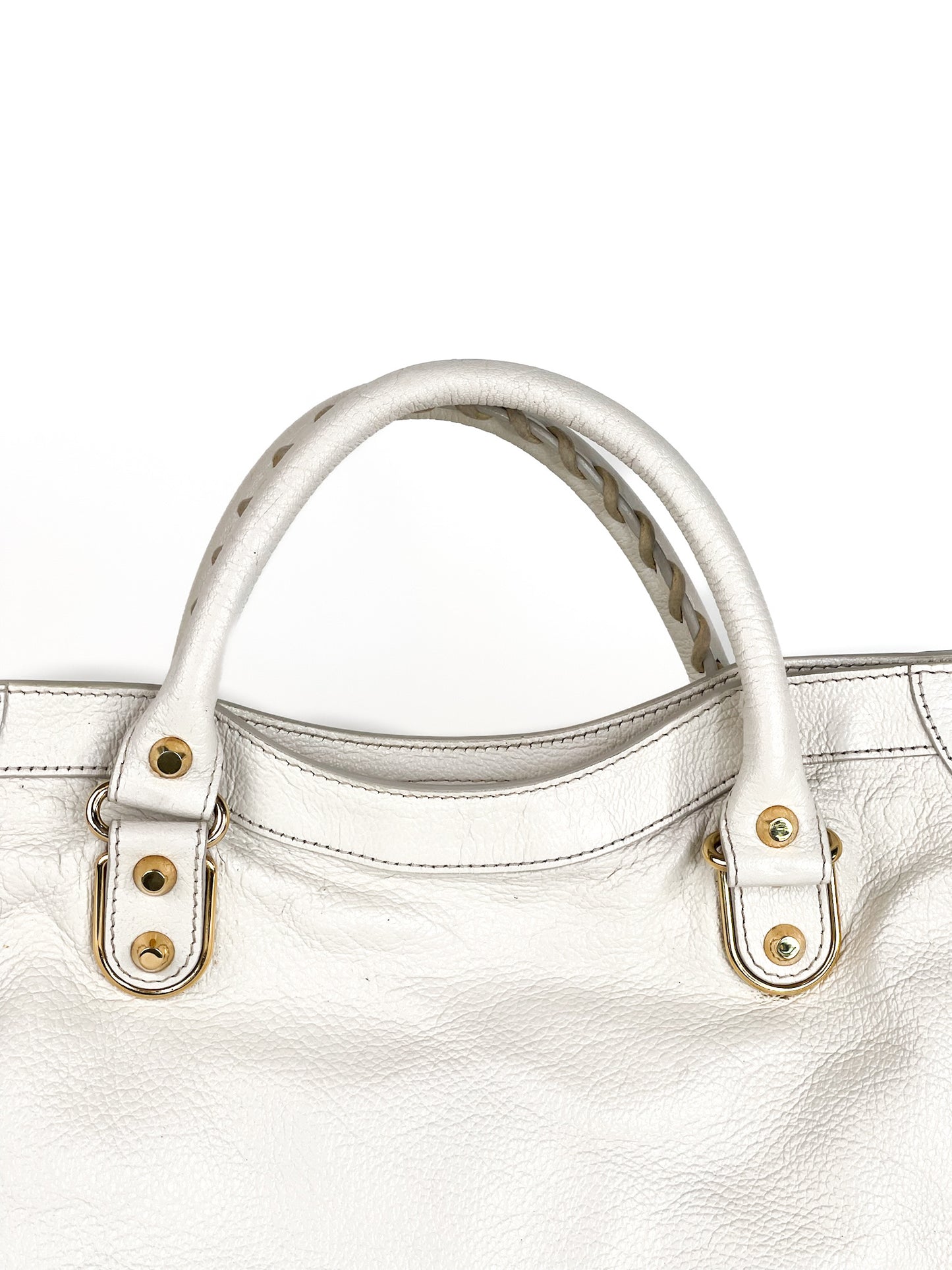 Balenciaga Chevre Gold Metallic Edge Hardware City White
