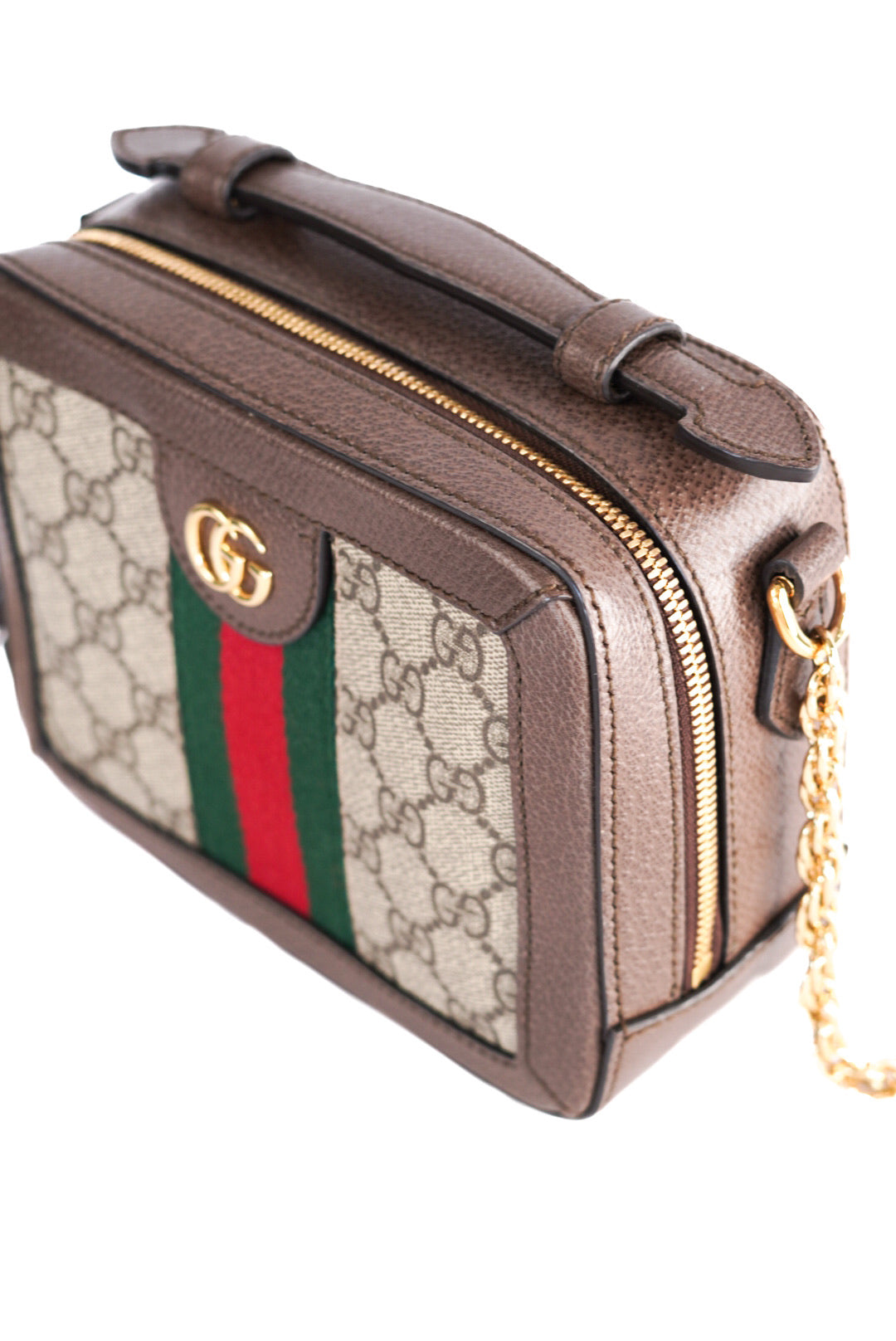 Gucci GG Supreme Monogram Mini Ophidia Top Handle Shoulder Bag Brown