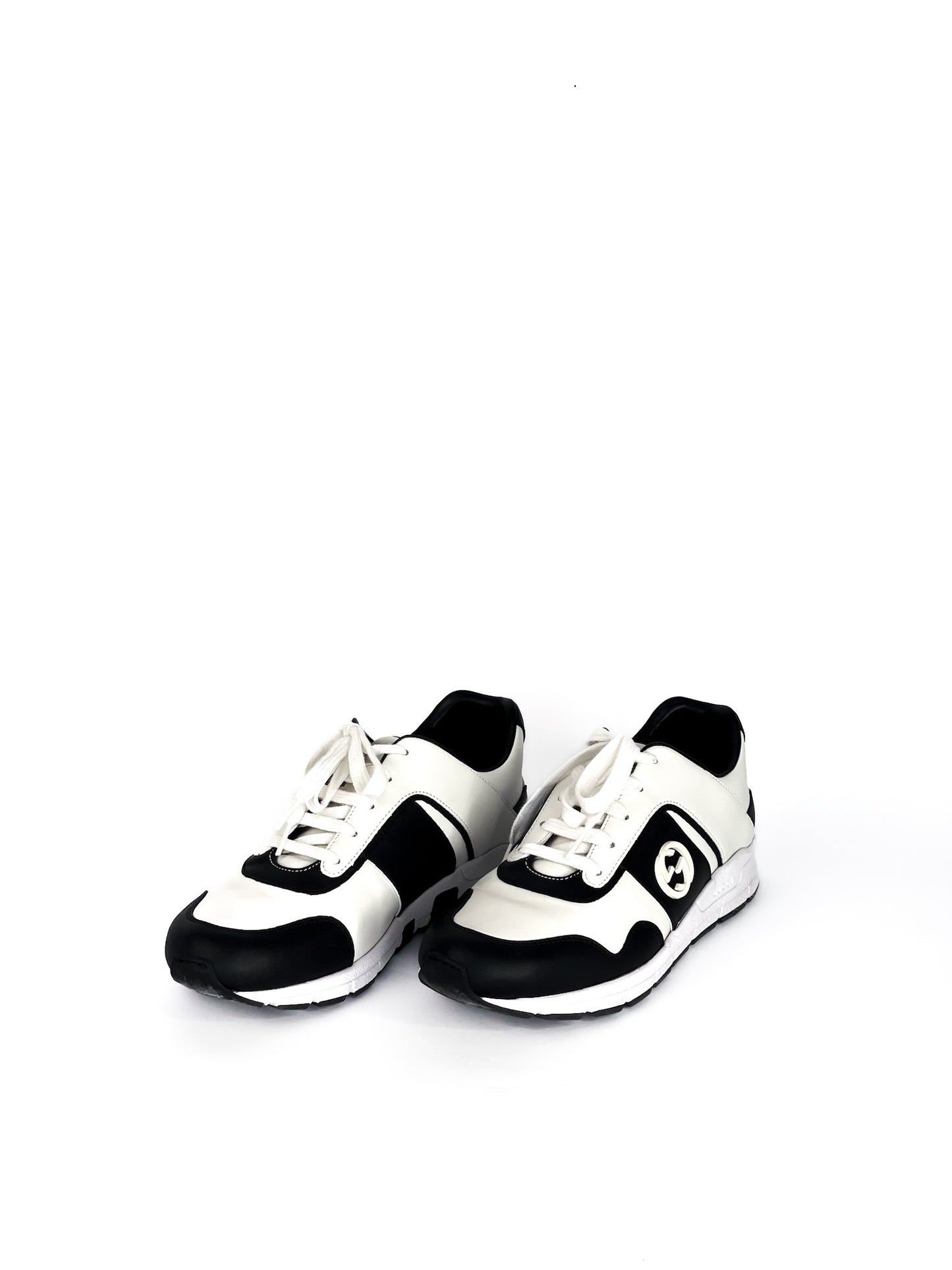 Gucci Calfskin Interlocking G Sneakers Black White Size 39
