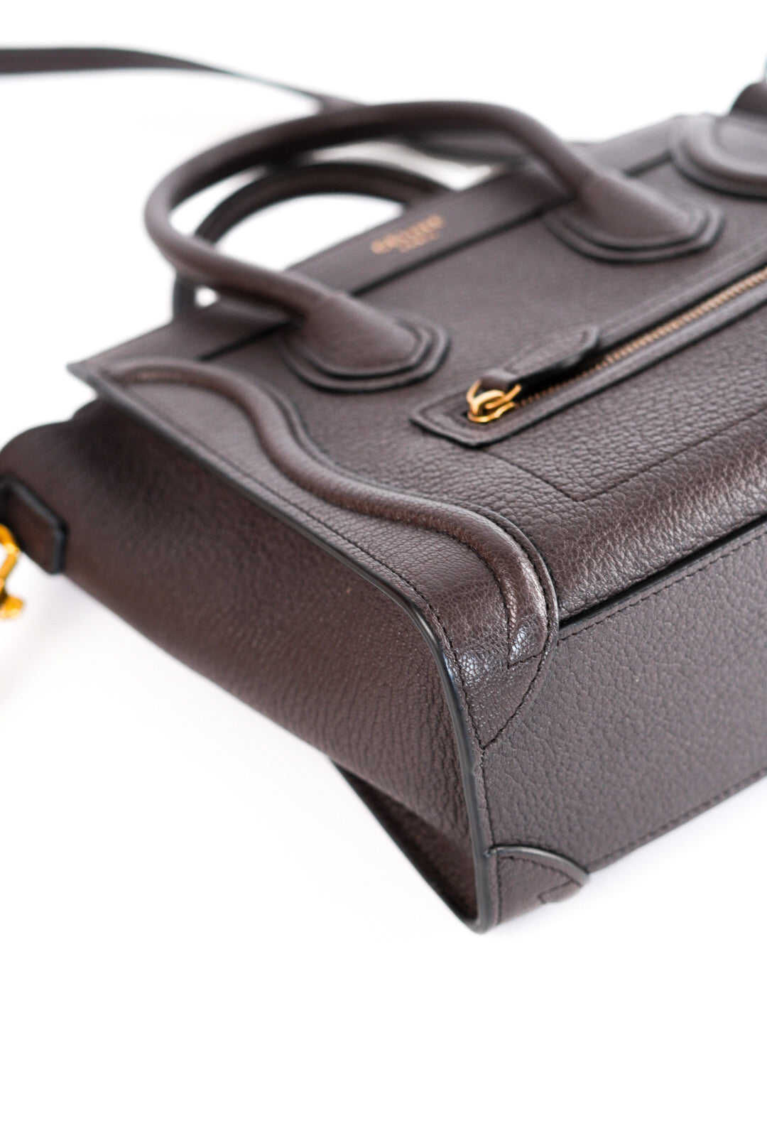 Celine Drummed Calfskin Nano Luggage Brown