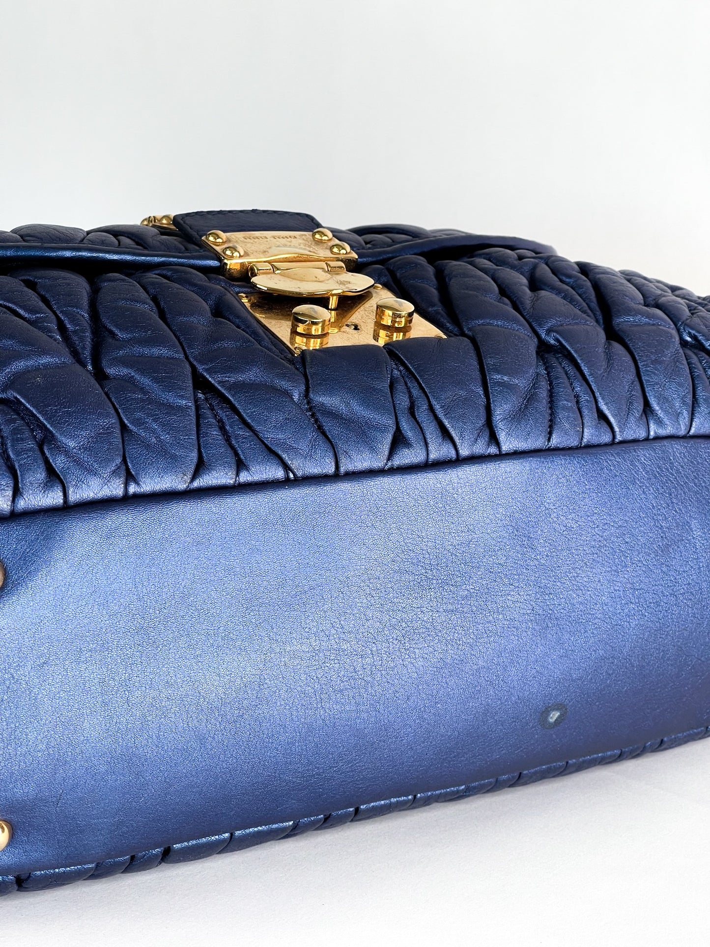 Miu Miu Blue Matelasse Quilted Leather Satchel