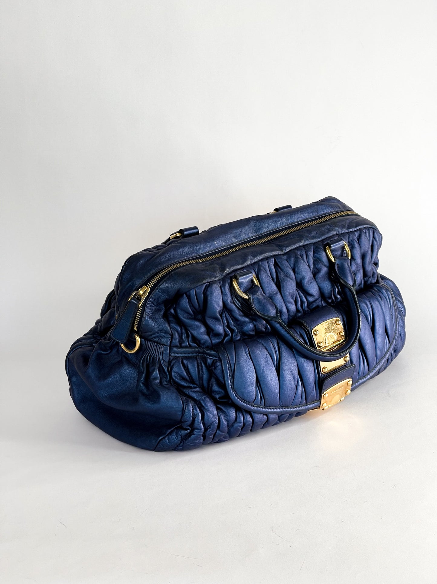 Miu Miu Blue Matelasse Quilted Leather Satchel