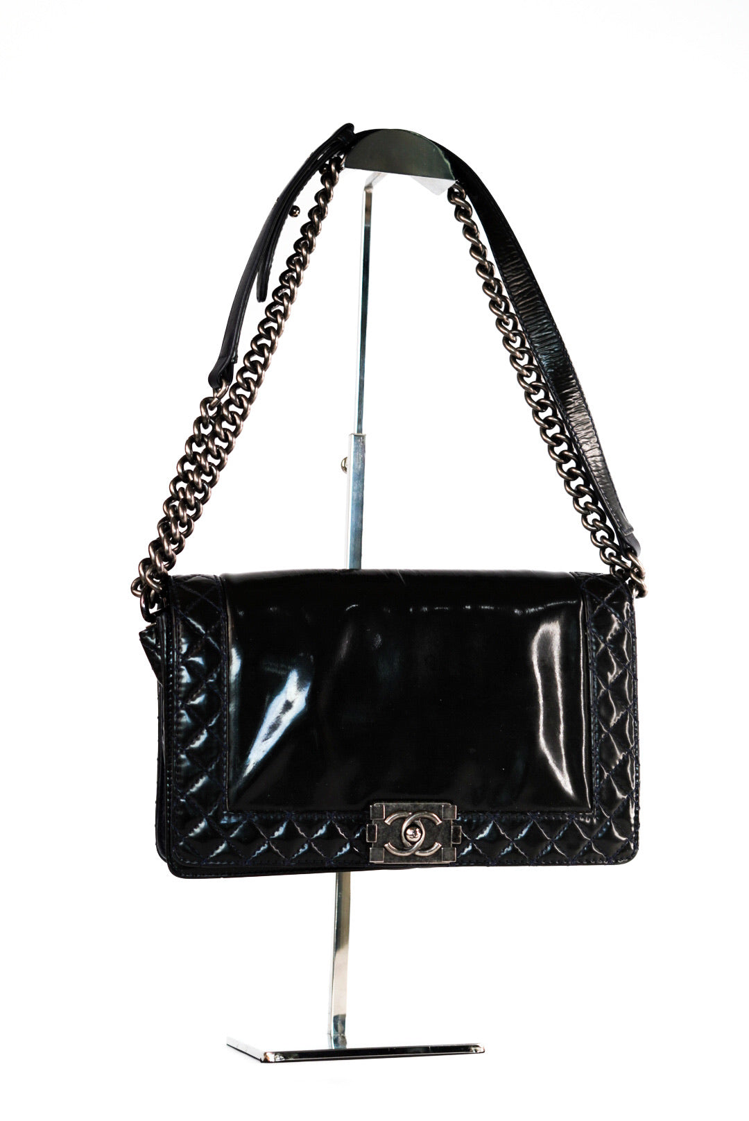 Chanel Boy Chanel Patent Leather Shoulder Bag Black