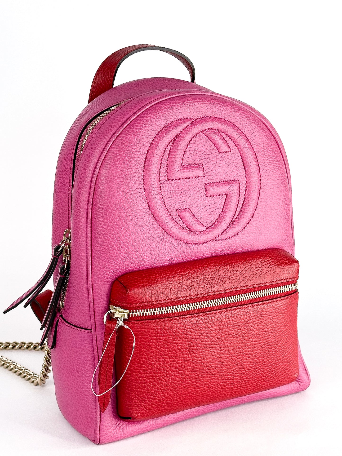 Gucci Pink Red Soho Chain Backpack