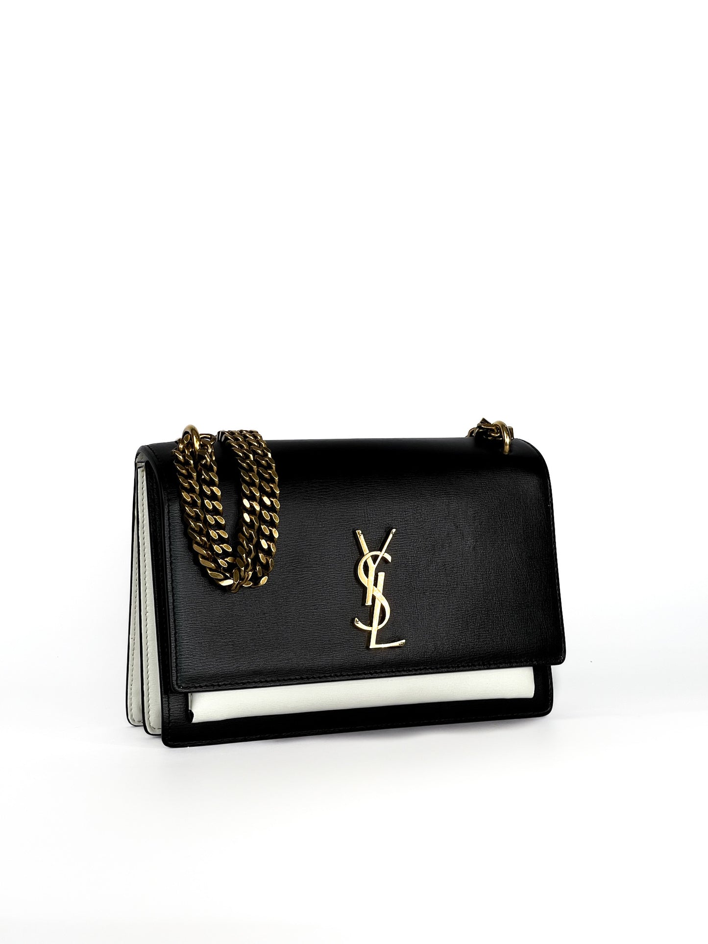Saint Laurent Calfskin Bi-Color Medium Monogram Sunset Black Pearl White