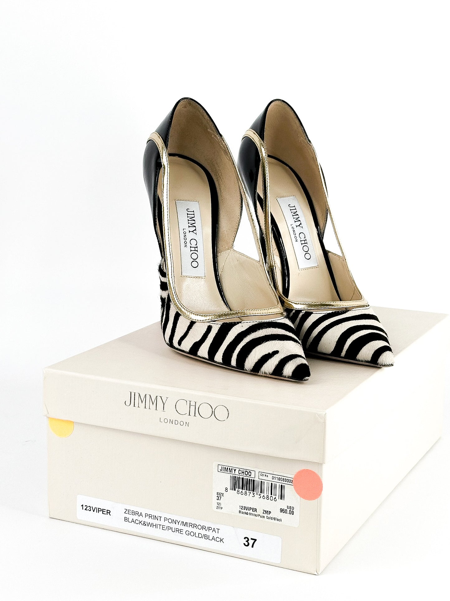Jimmy Choo Viper Zebra Print Pony Hair Pump Size 37 / 24cm