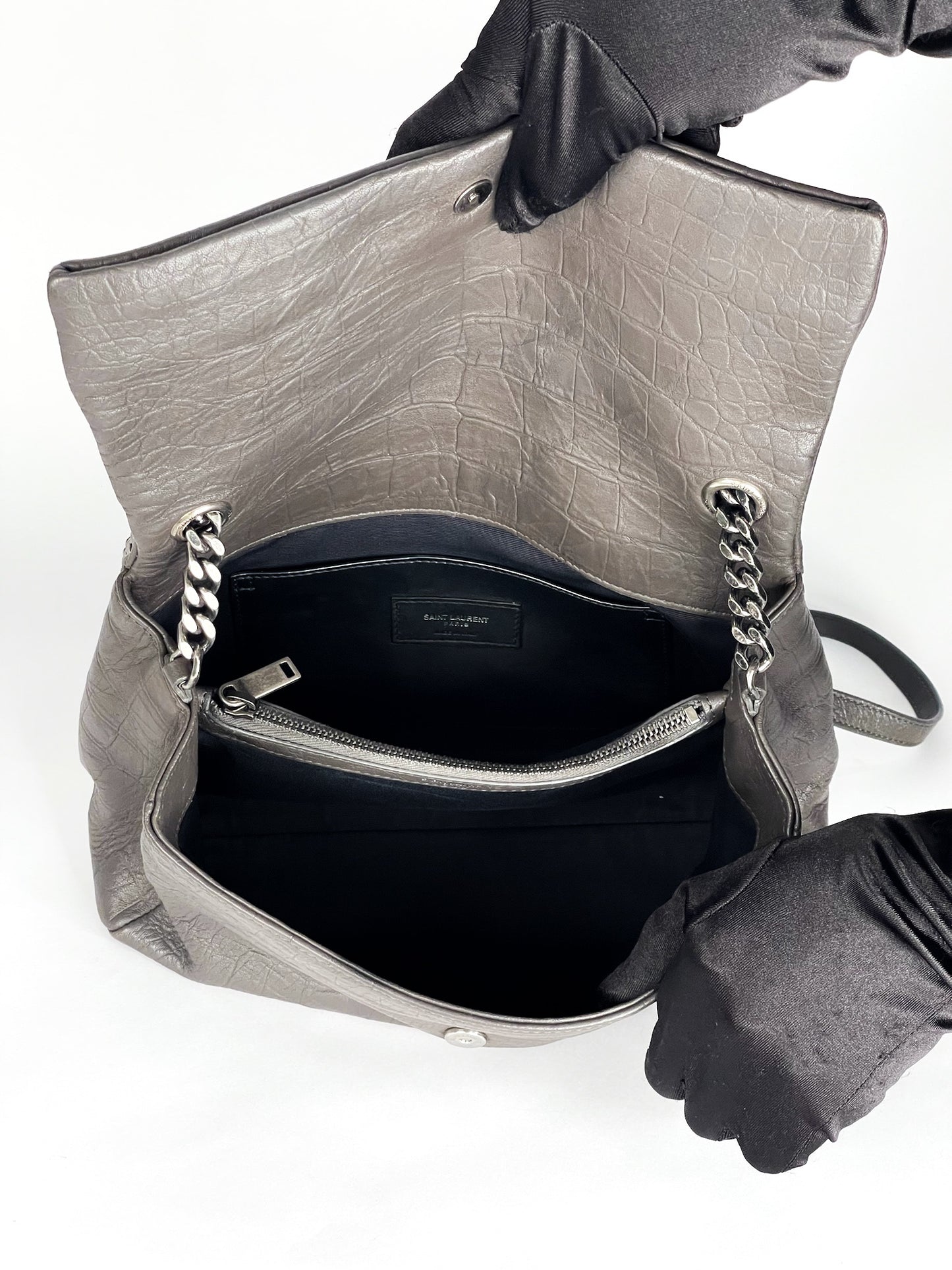 Saint Laurent West Hollywood Shoulder Bag Crocodile Embossed Leather Medium