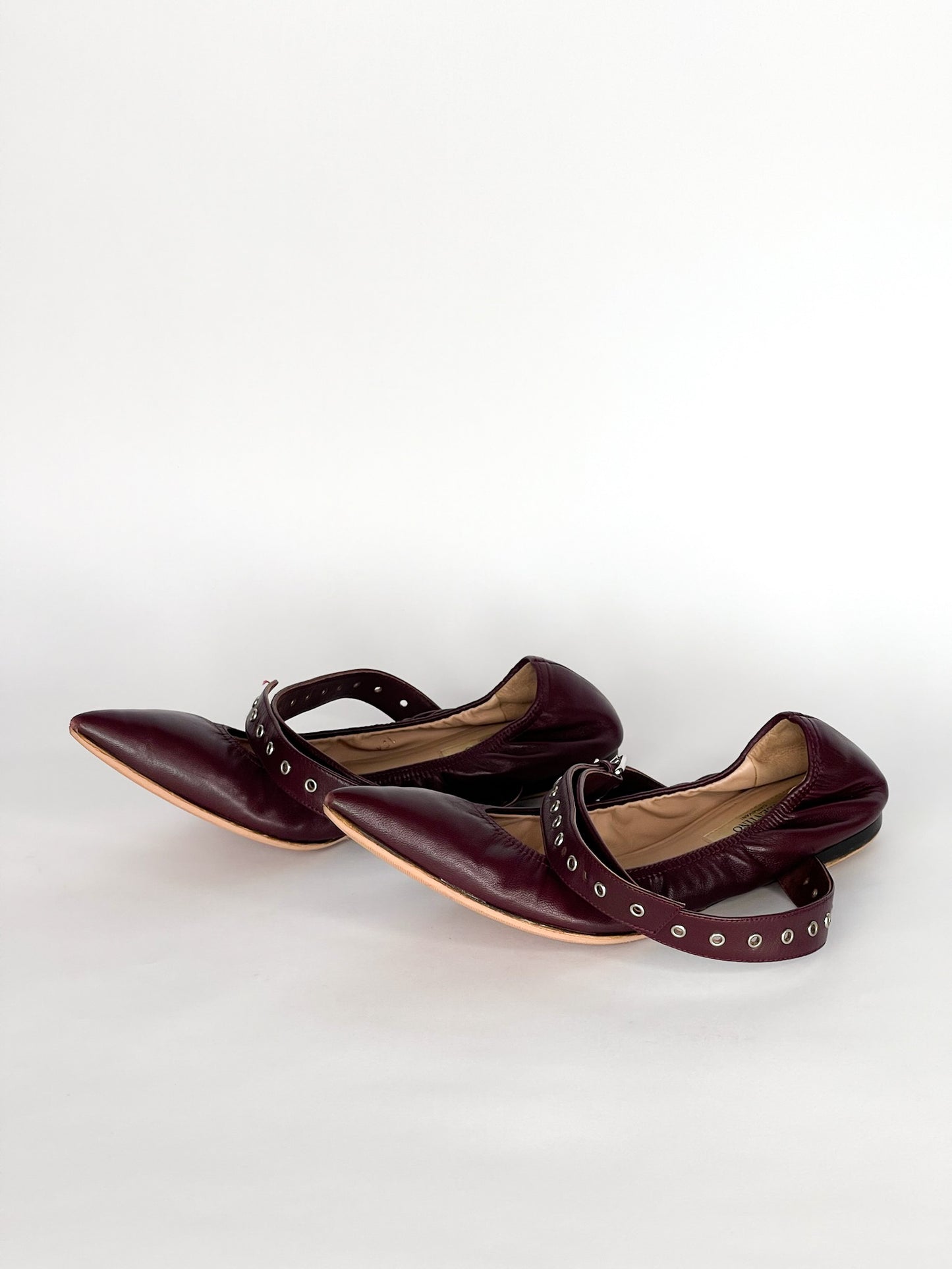 Valentino Garavani Love Latch Grommeted Leather Ankle-wrap Ballet Flats Size 37