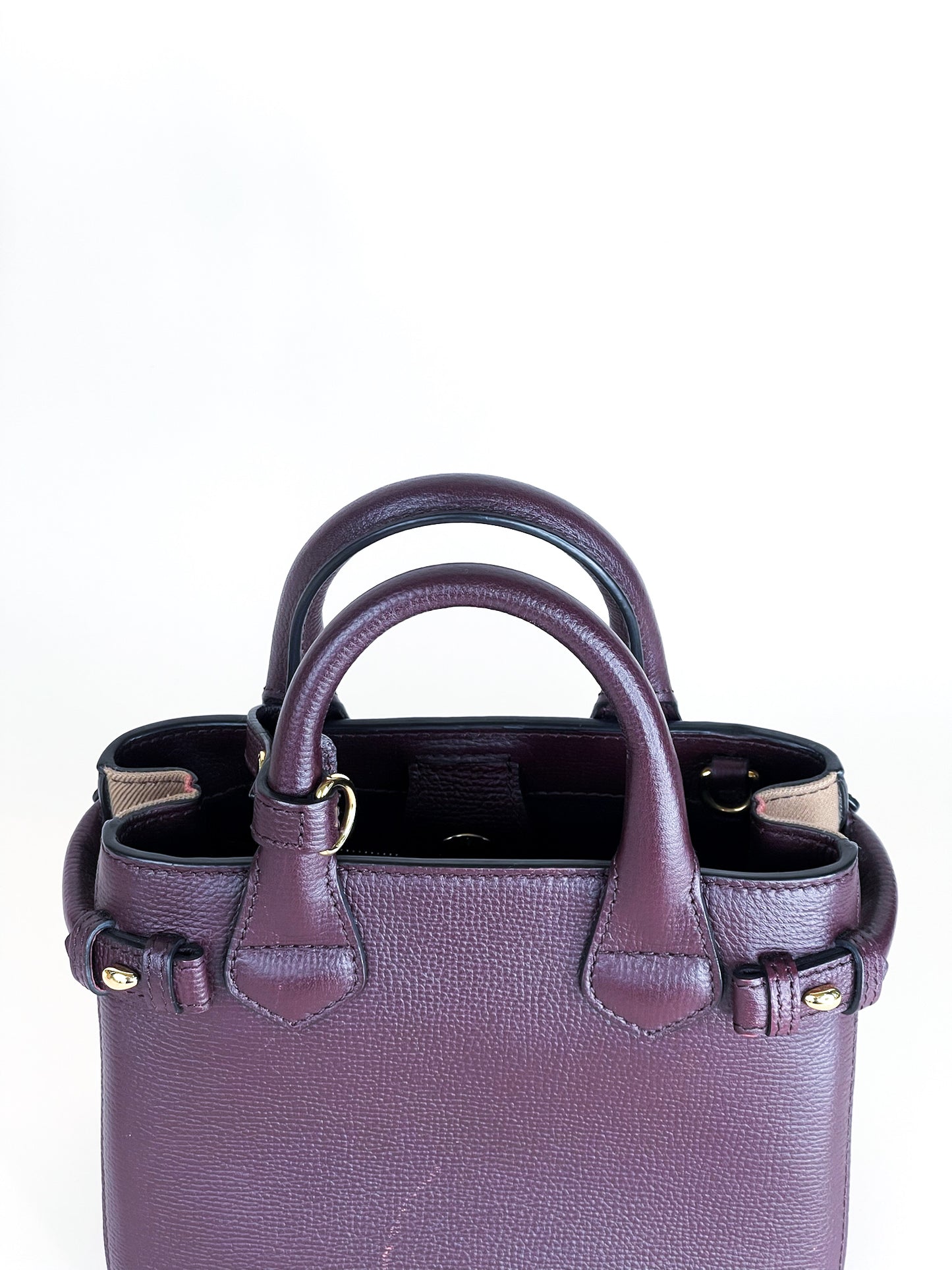 Burberry Burgundy/Beige Leather And House Check Canvas Mini Banner Tote