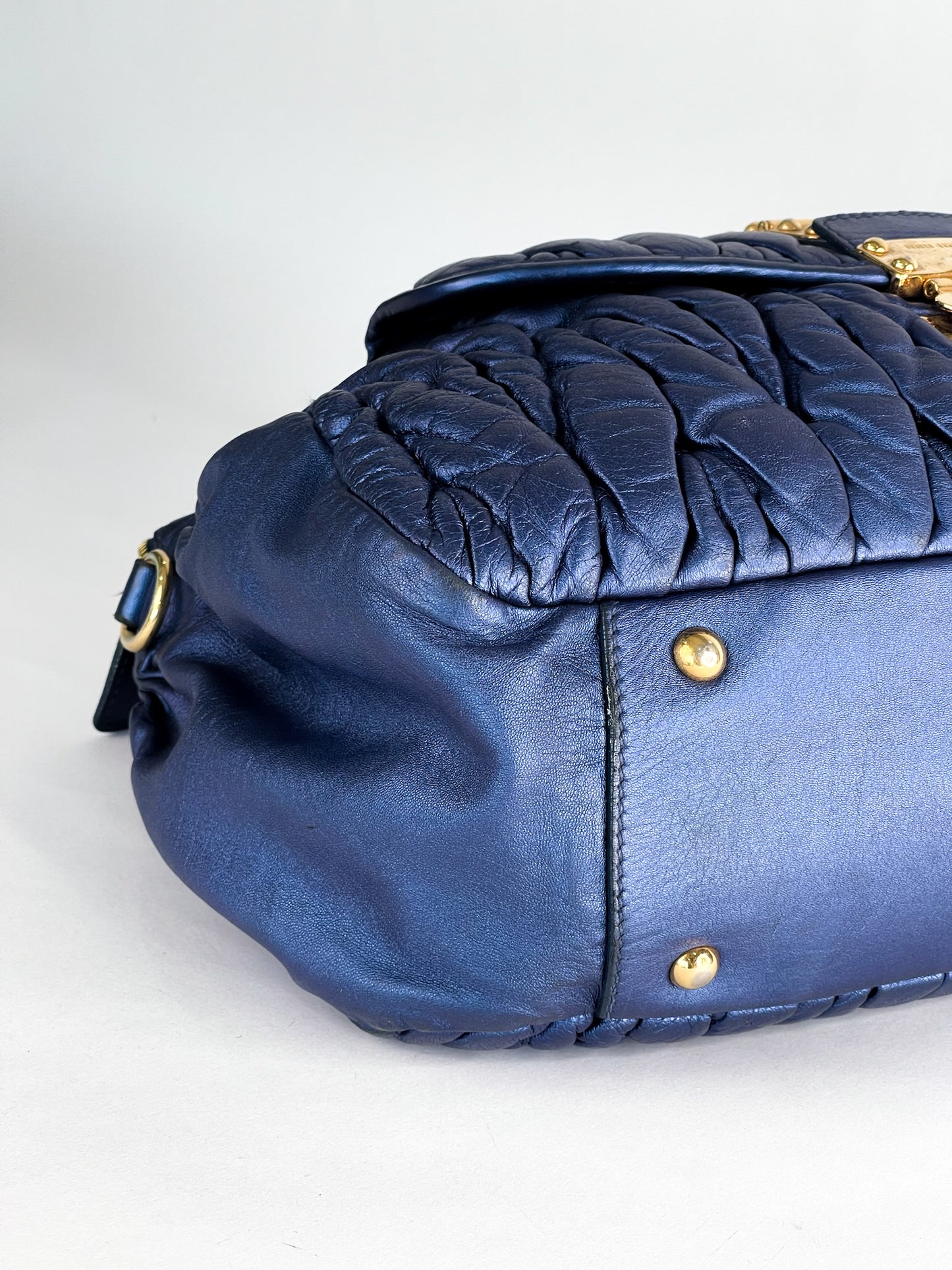 Miu Miu Blue Matelasse Quilted Leather Satchel