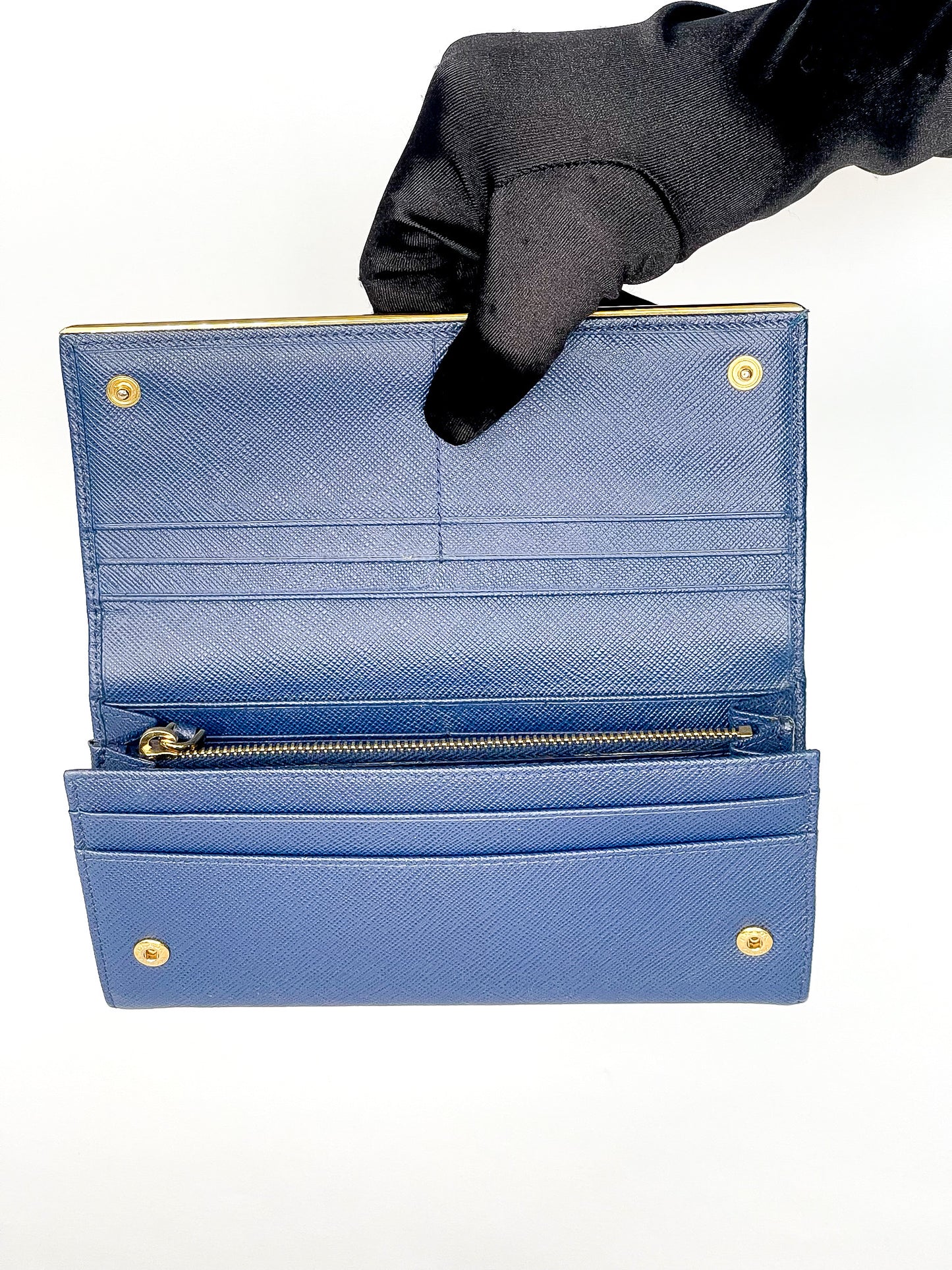 Prada Saffiano Long Wallet Blue