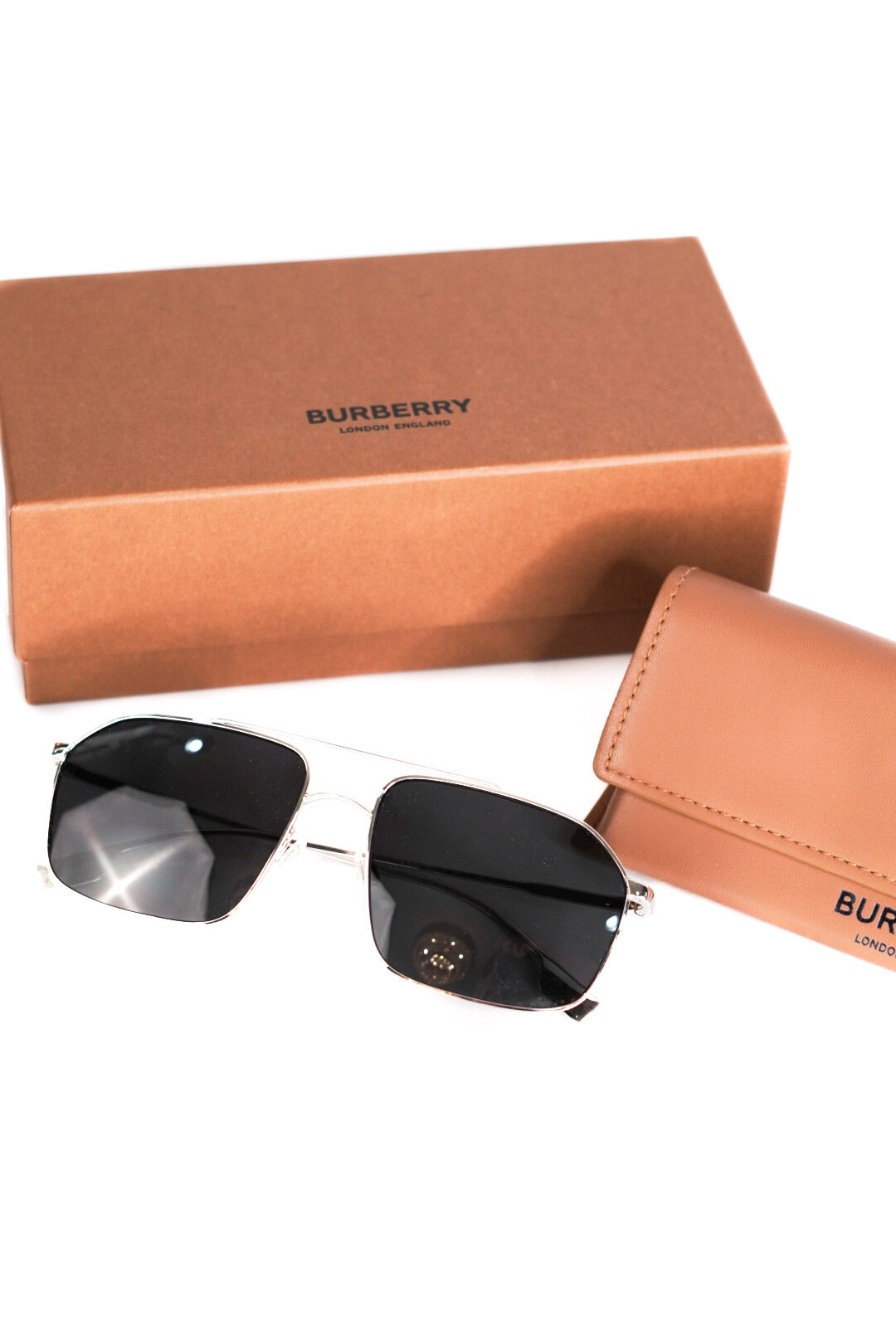 Burberry Webb Silver Rectangular Sunglasses