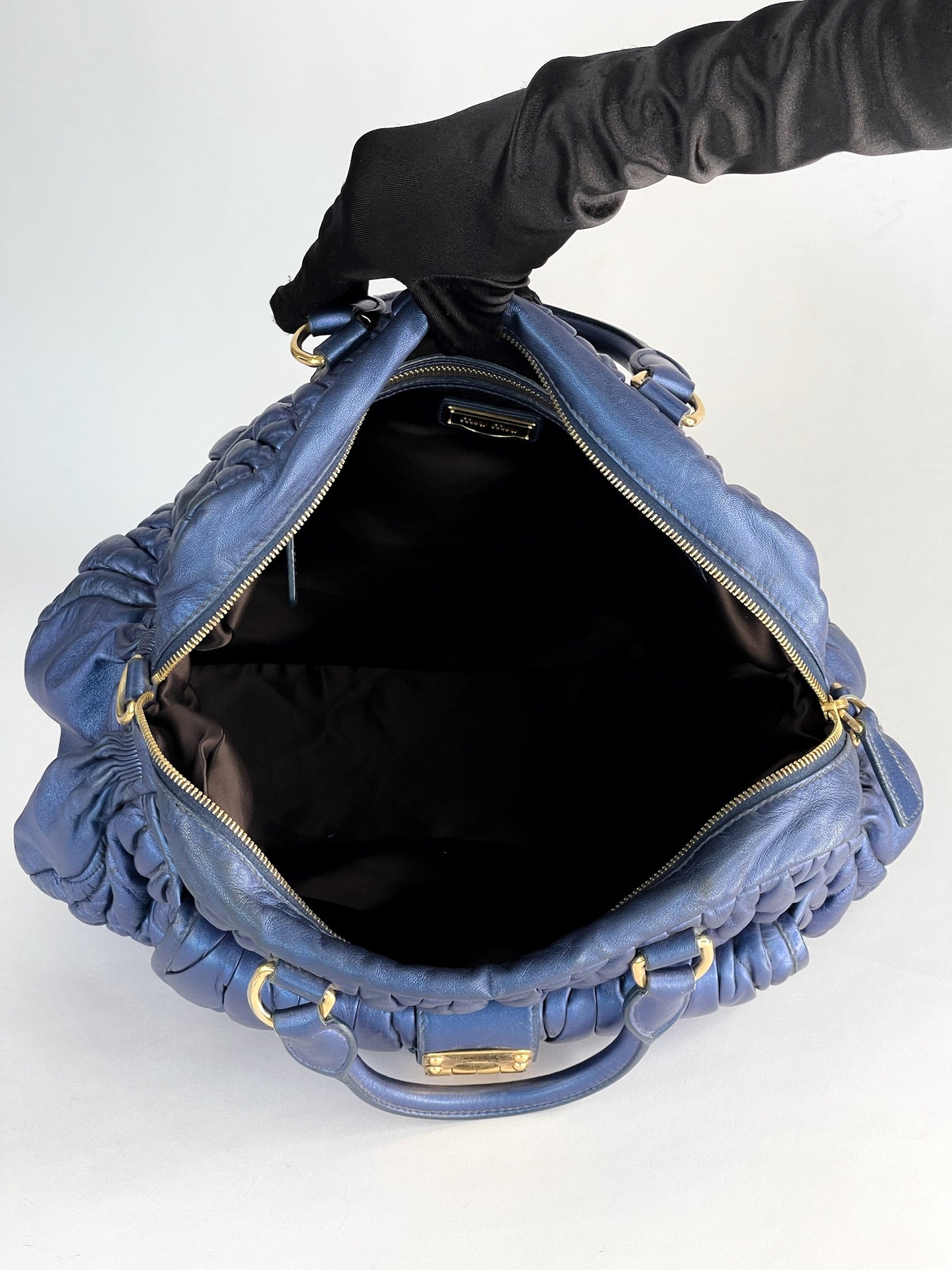 Miu Miu Blue Matelasse Quilted Leather Satchel