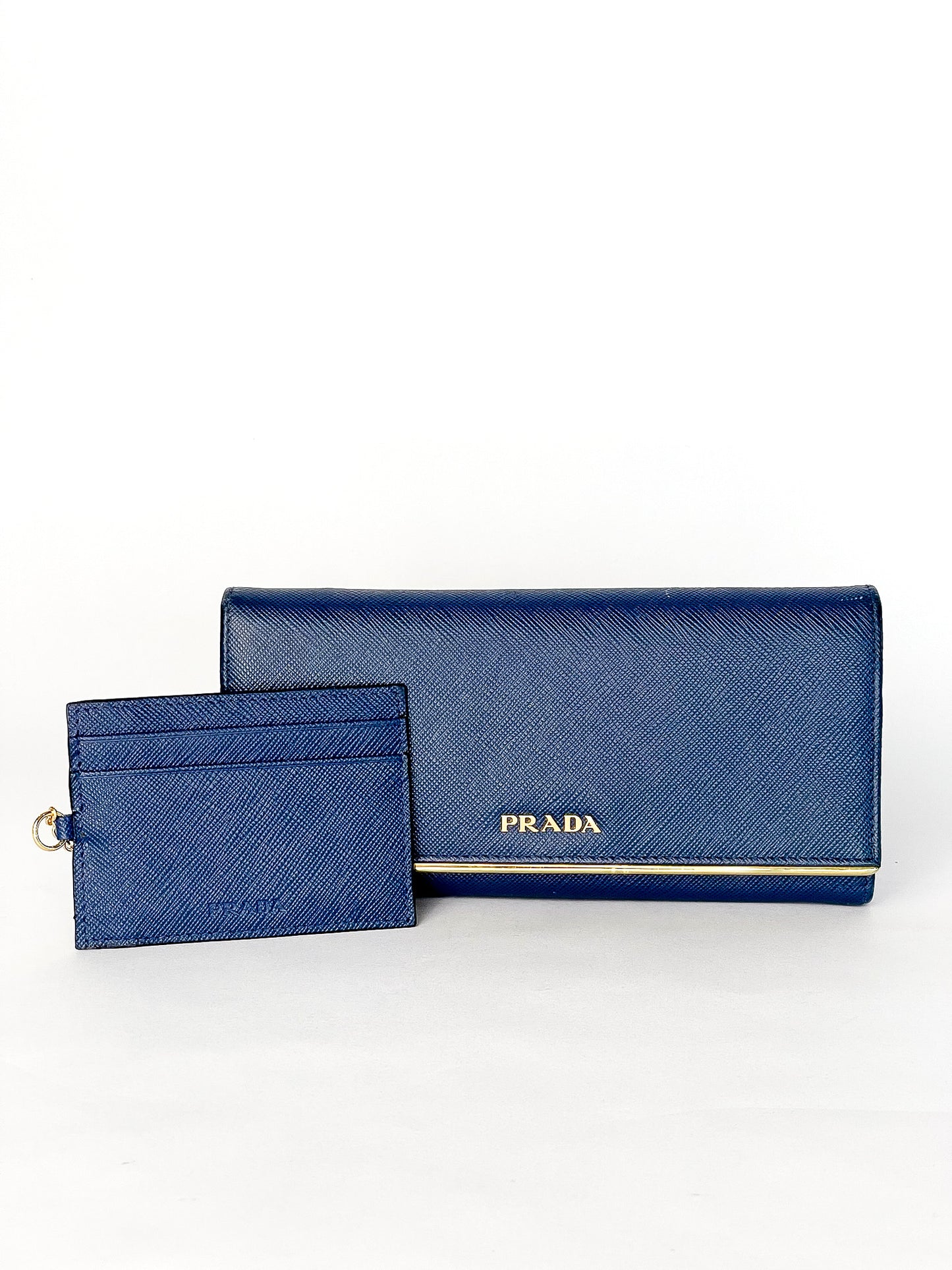 Prada Saffiano Long Wallet Blue