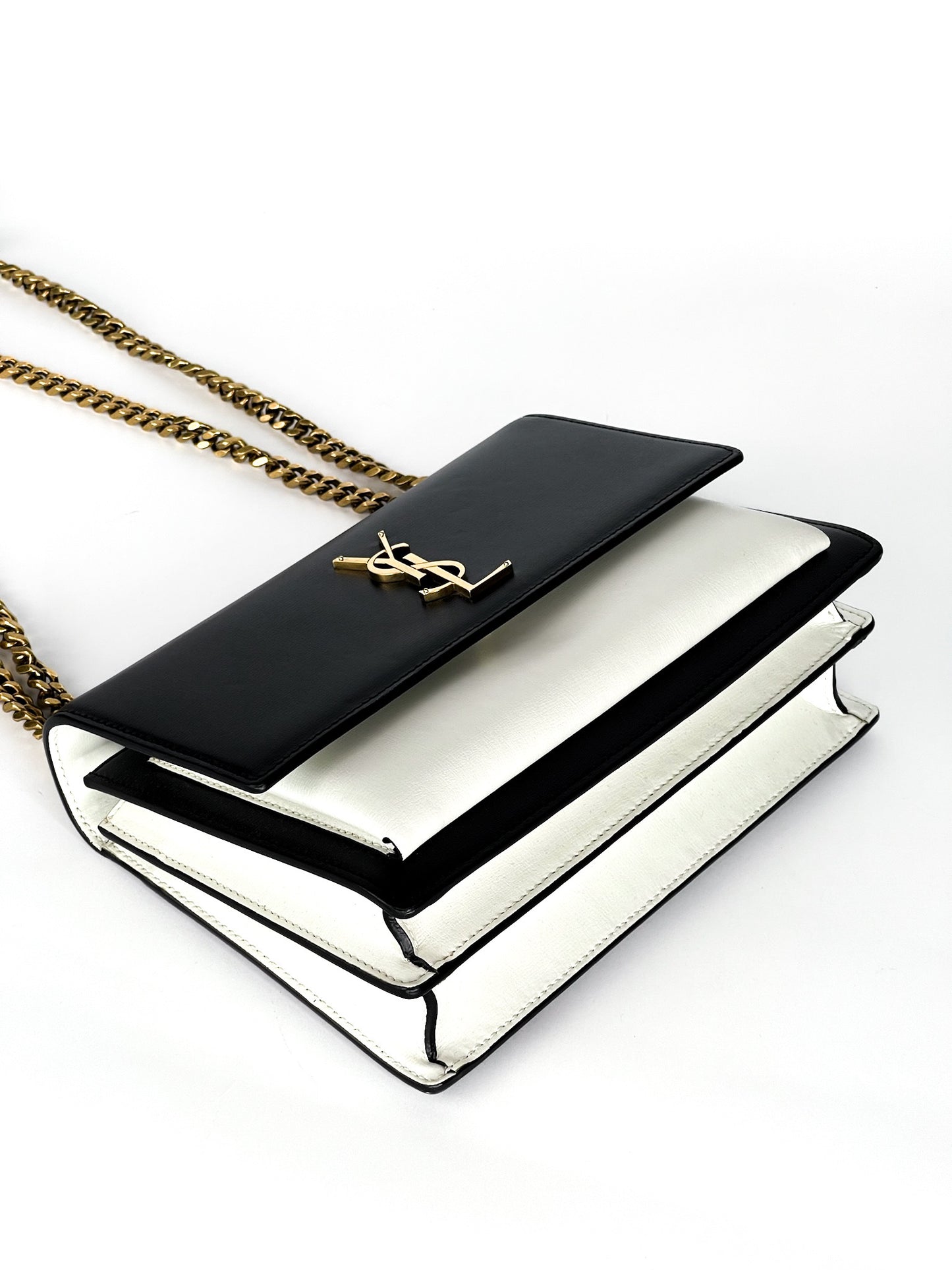 Saint Laurent Calfskin Bi-Color Medium Monogram Sunset Black Pearl White