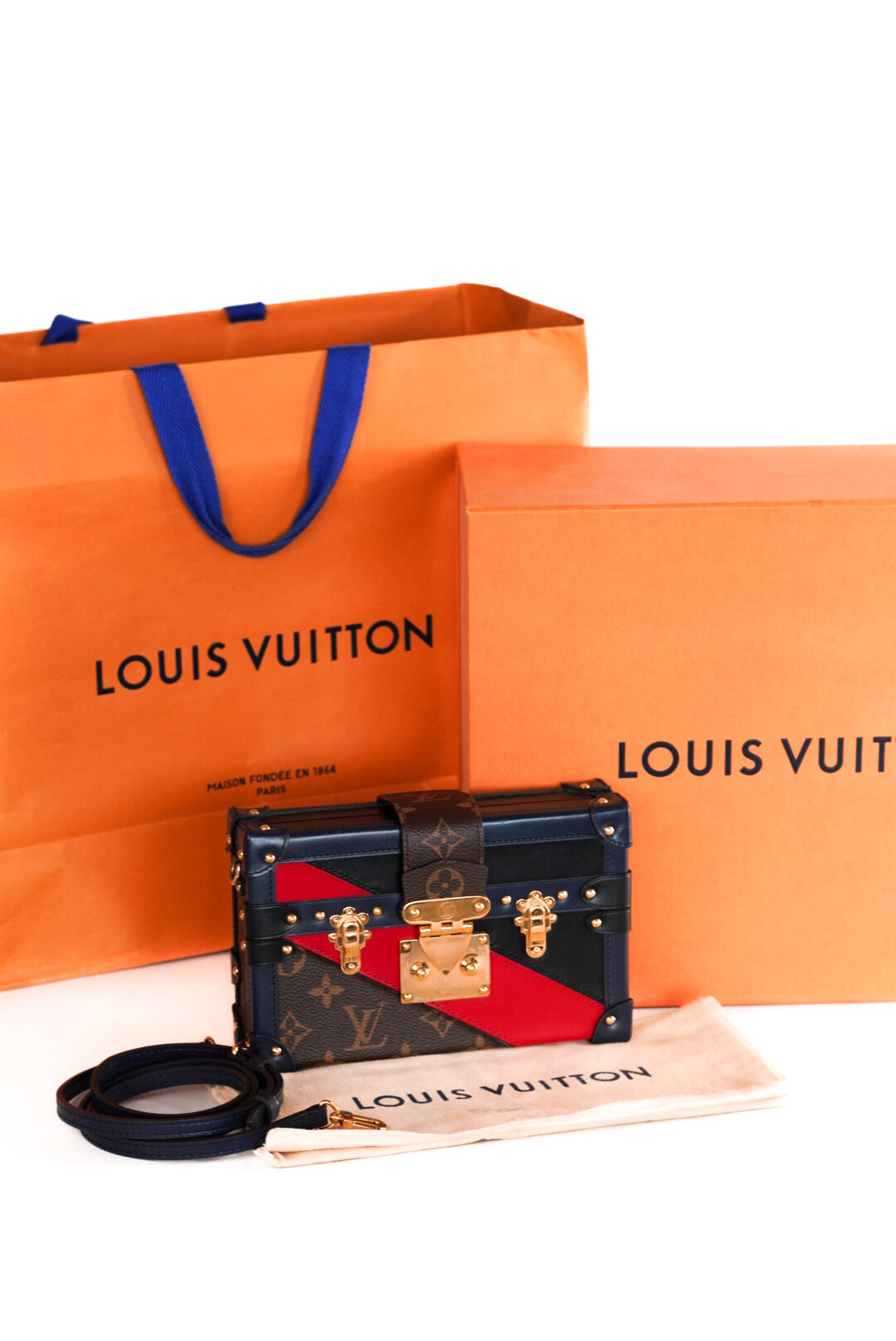 Louis Vuitton Monogram Malletage Print Petite Malle Marine Rouge