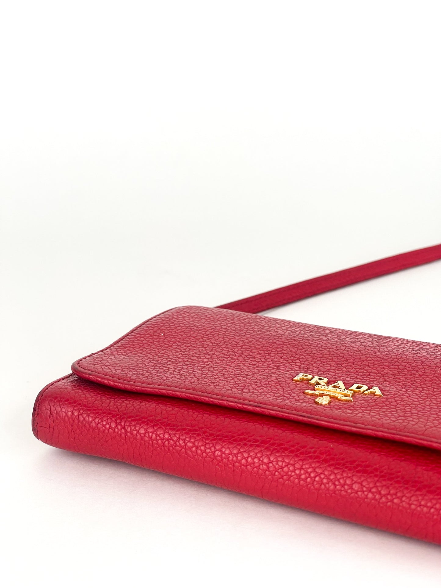 Prada Red Leather Wallet On Leather Strap