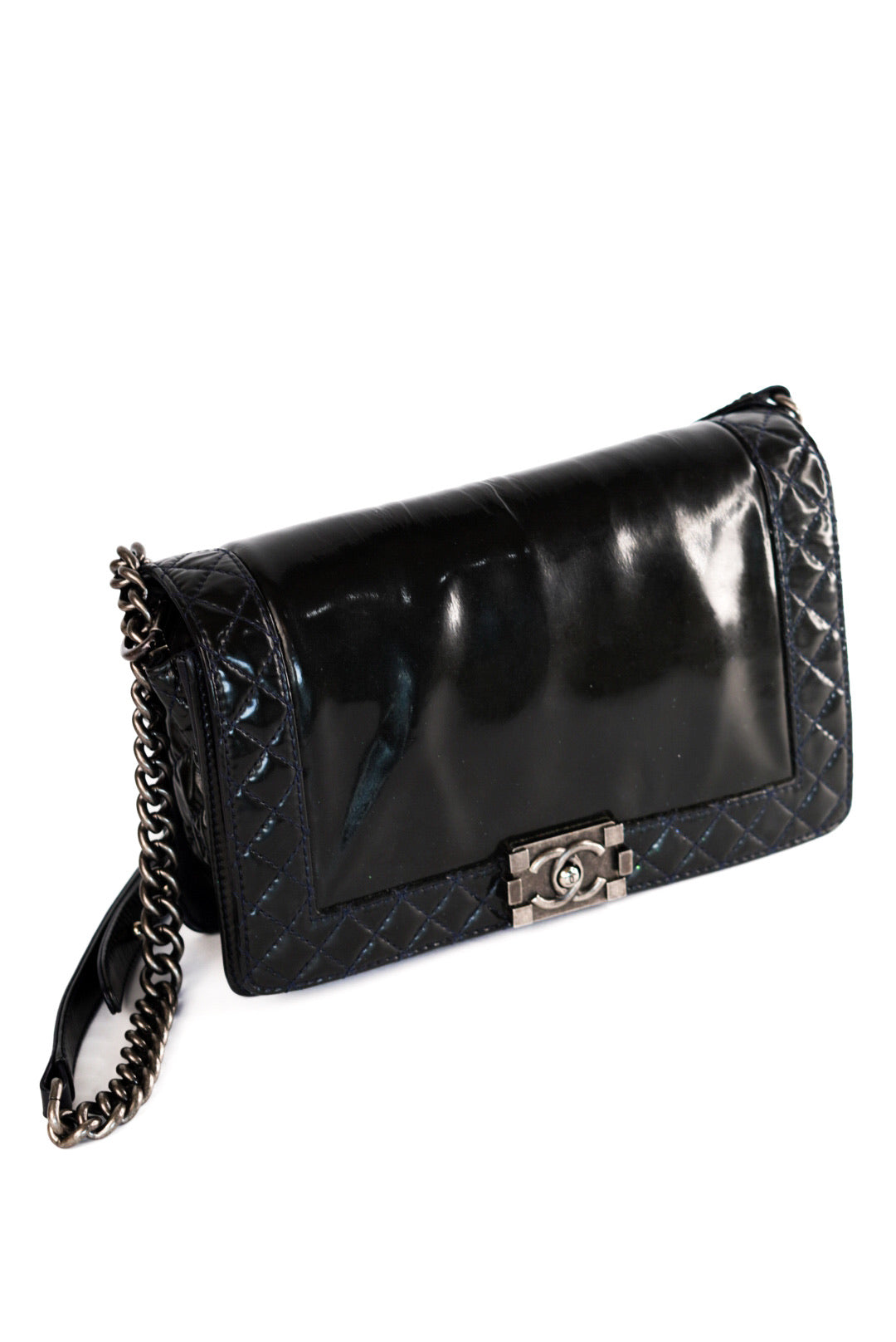 Chanel Boy Chanel Patent Leather Shoulder Bag Black