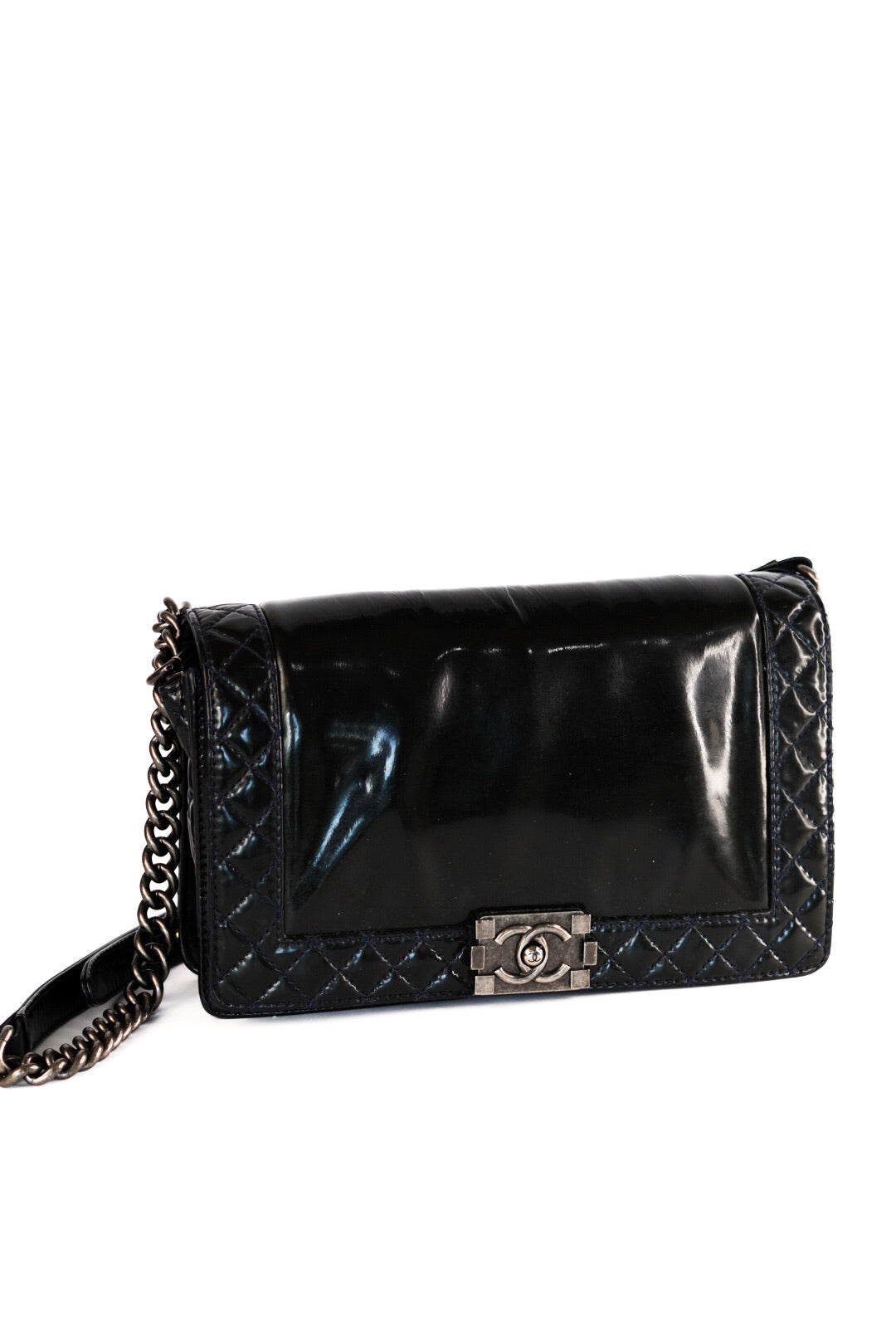 Chanel Boy Chanel Patent Leather Shoulder Bag Black
