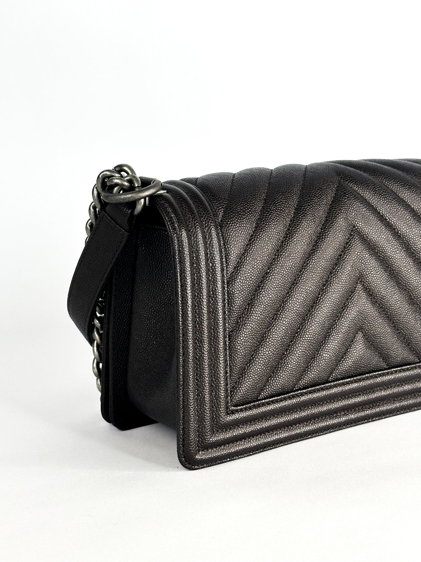 Chanel Caviar Chevron Quilted Medium Boy Flap