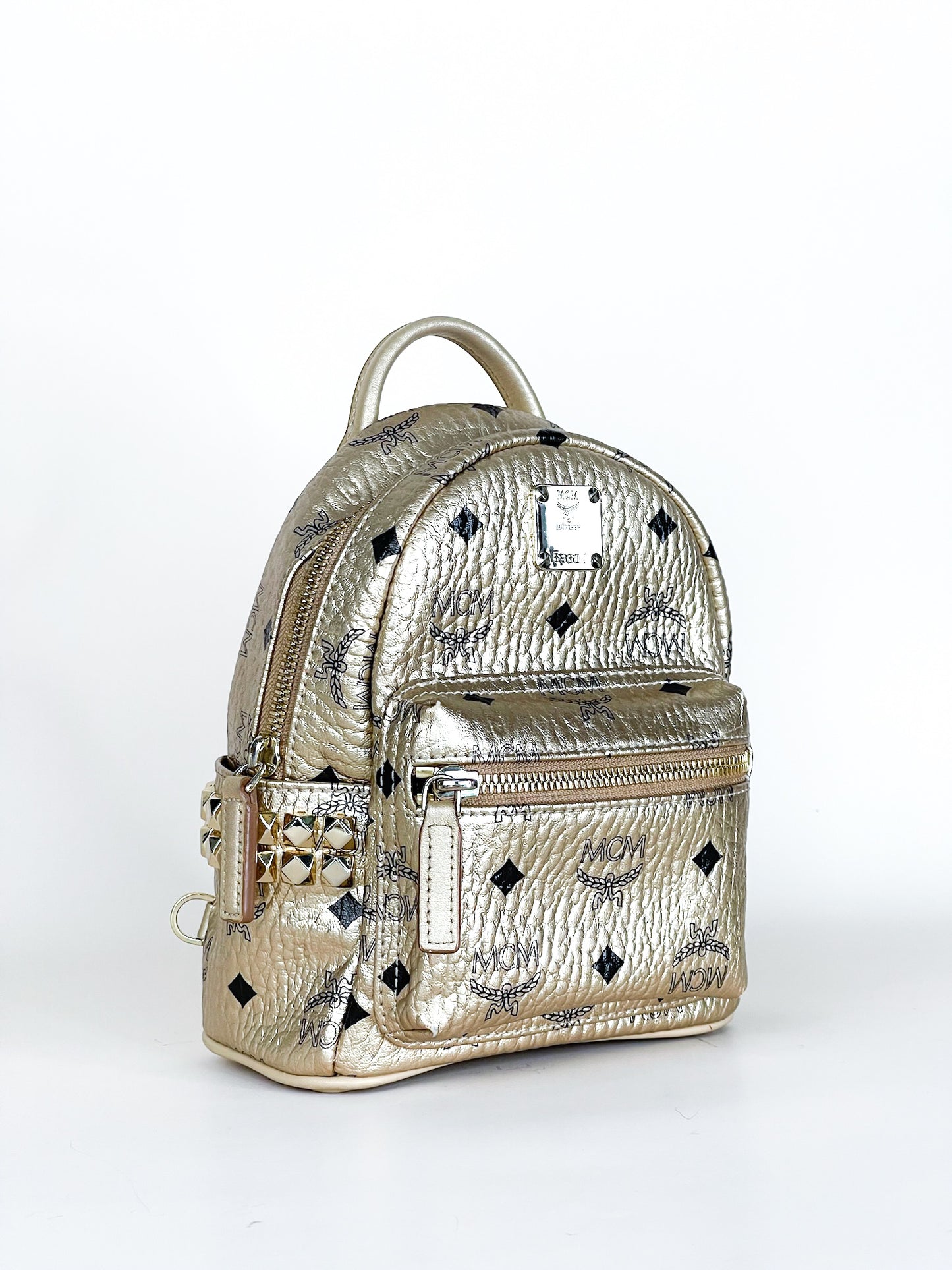 Mcm Gold Visetos Mini Backpack