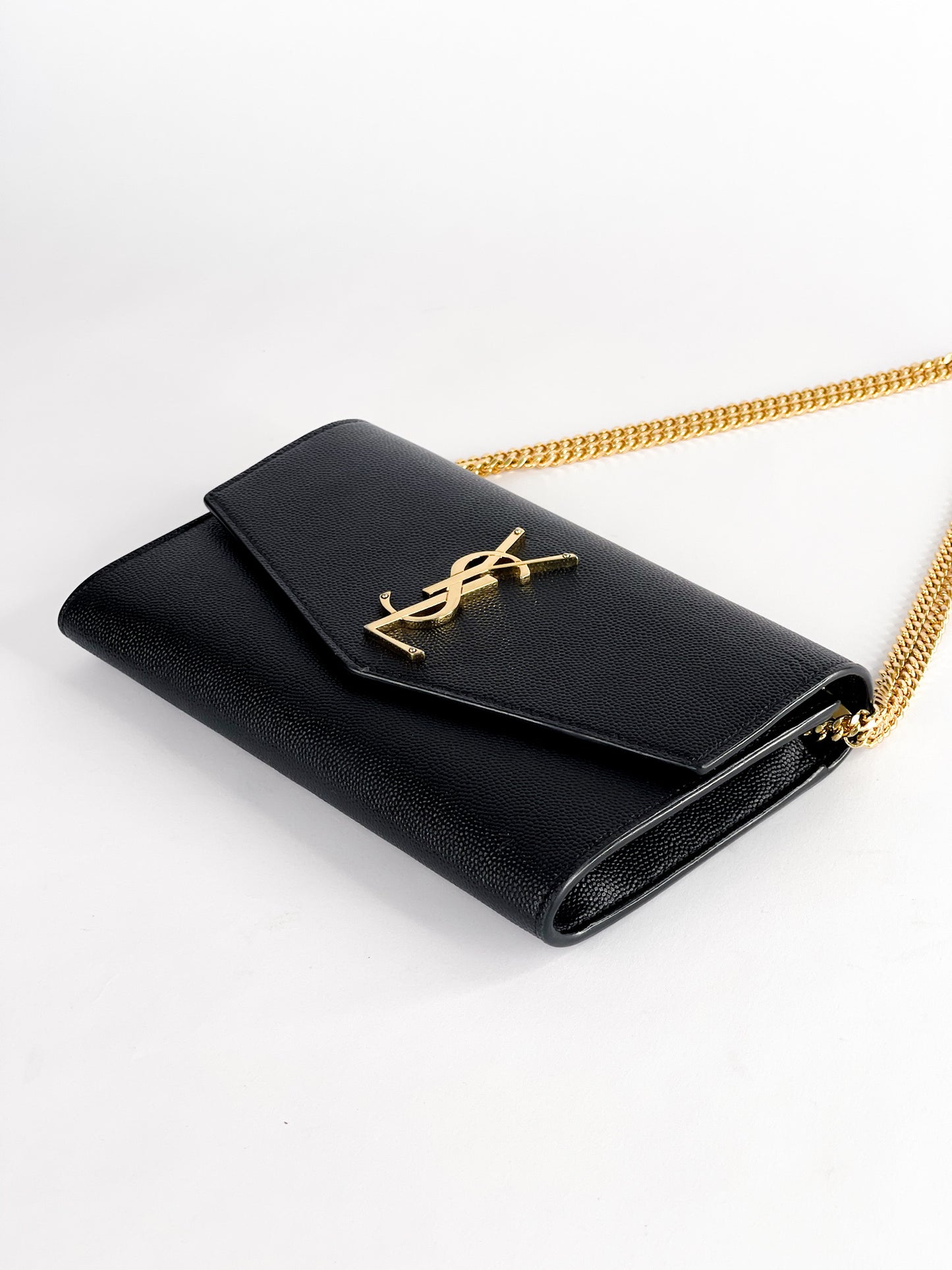 Saint Laurent Uptown Leather Wallet on Chain Black