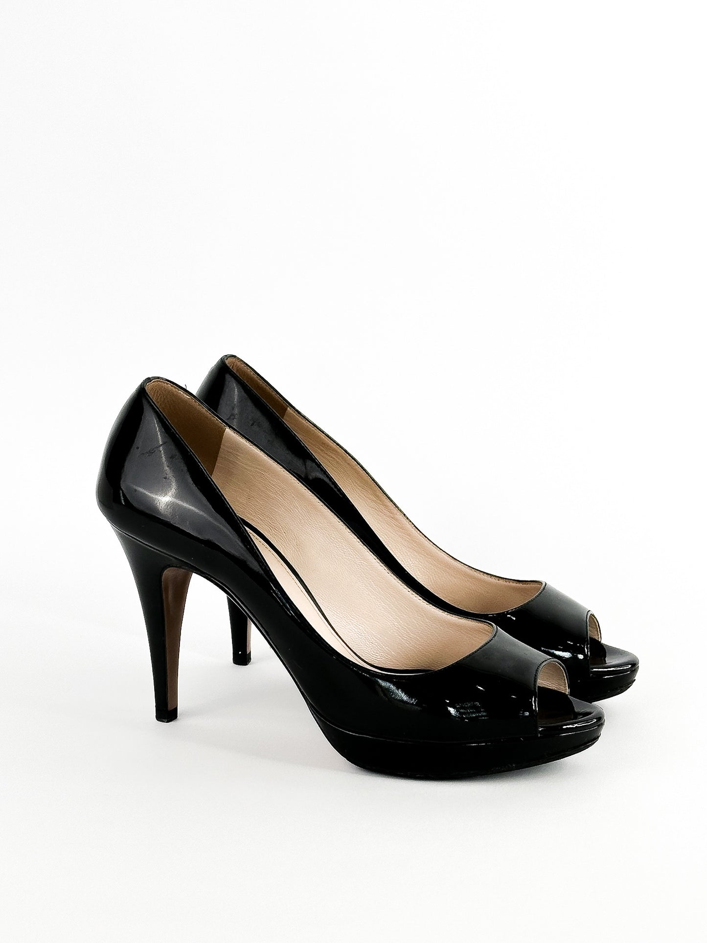 Prada Black Patent Peep Toe Platform Pumps
Size 39 / 24.5cm