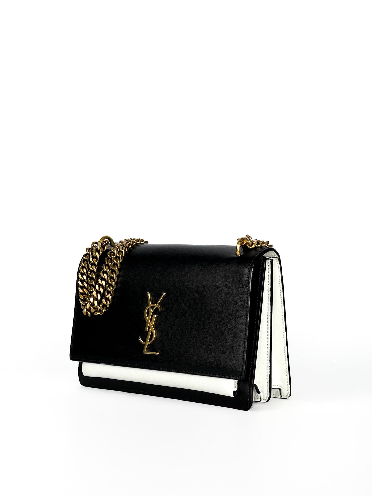 Saint Laurent Calfskin Bi-Color Medium Monogram Sunset Black Pearl White